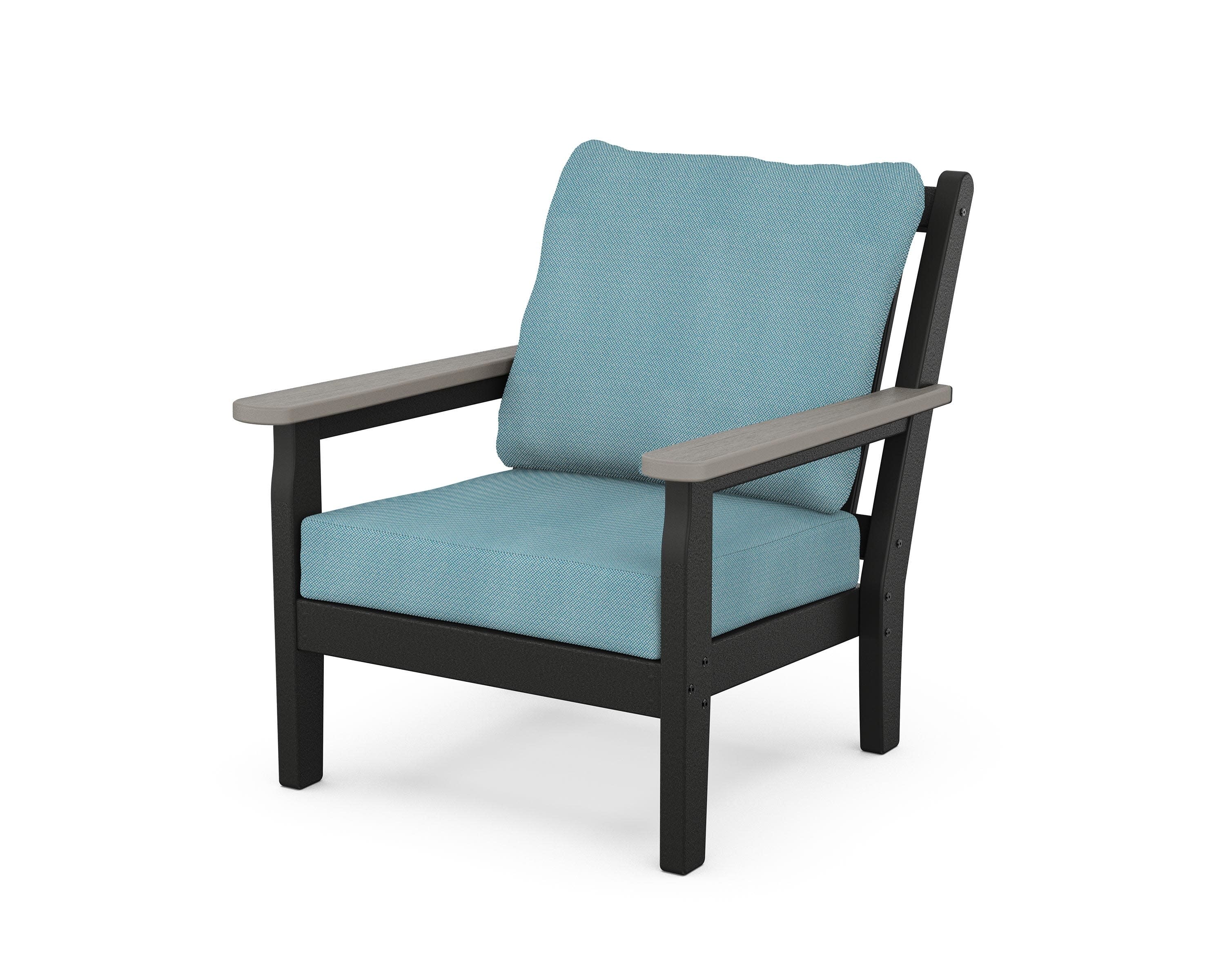 Chippendale Deep Seating Chair in Black / Driftwood / Lattice Sky Blue