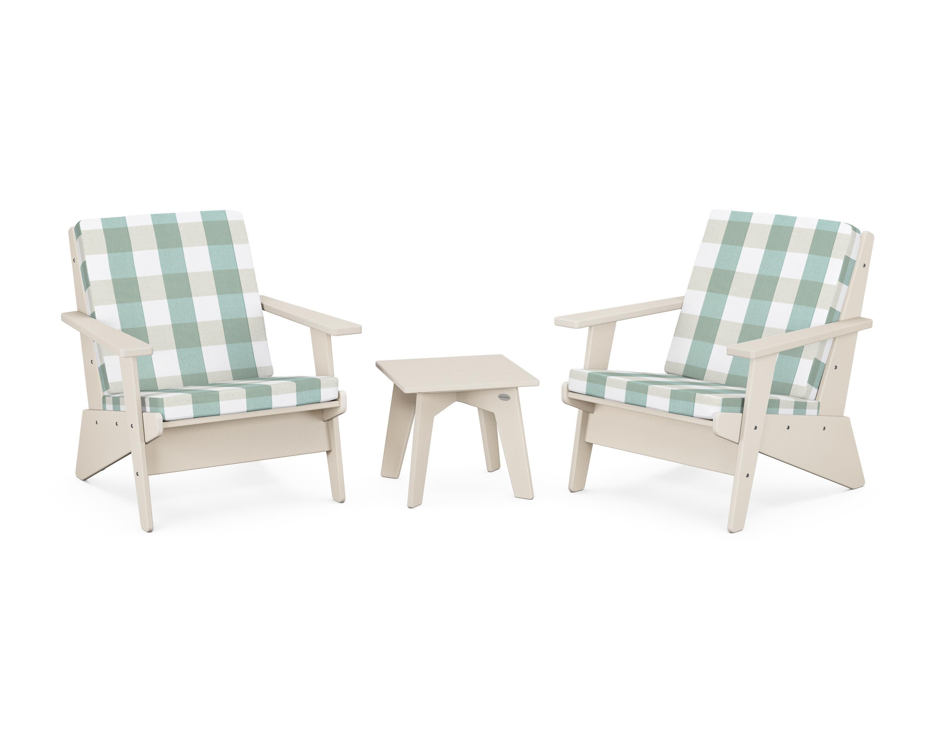 Riviera Modern Lounge 3-Piece Set in Sand / Buffalo Plaid Glacier Spa