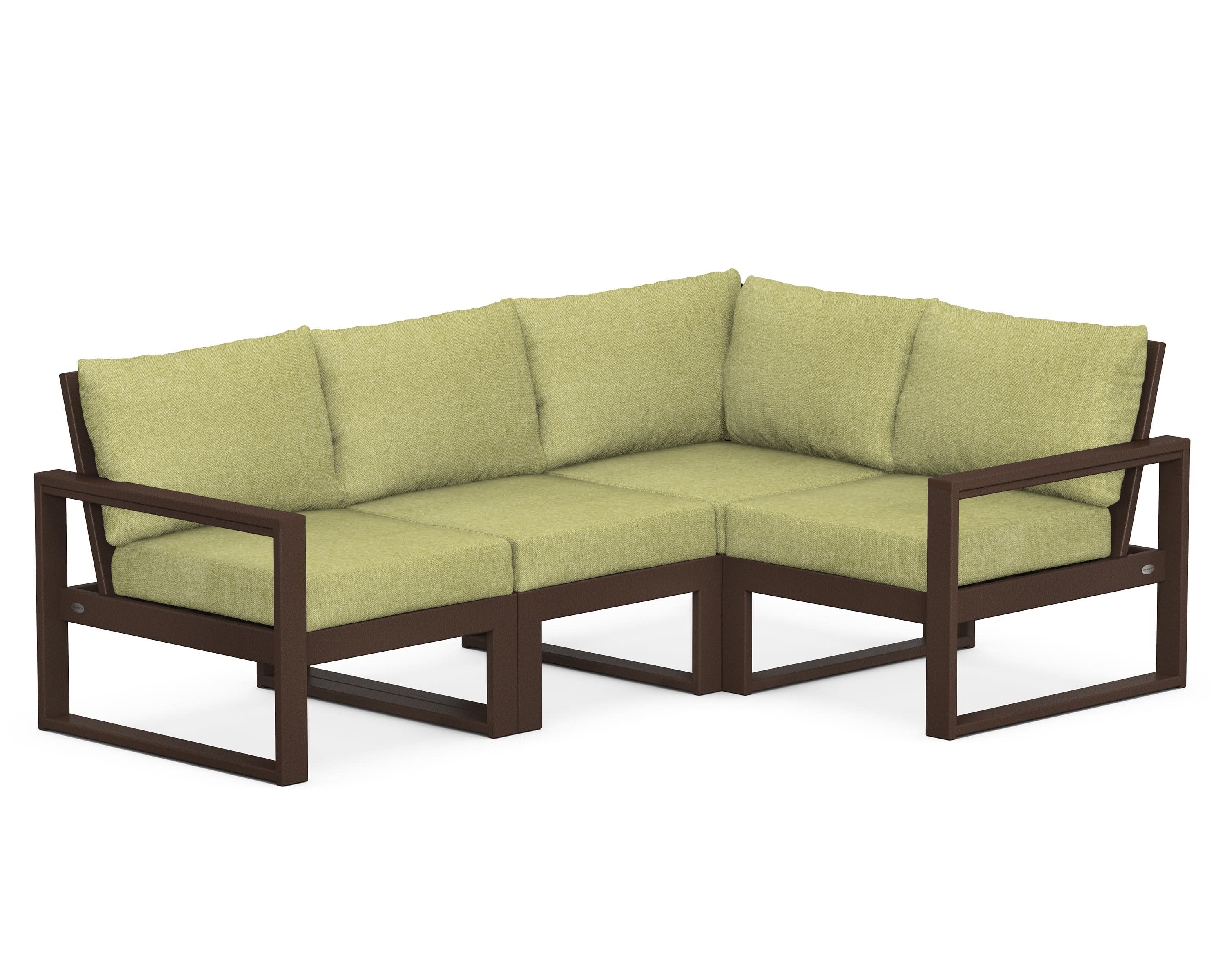 EDGE 4-Piece Modular Deep Seating Set in Mahogany / Chartreuse Boucle