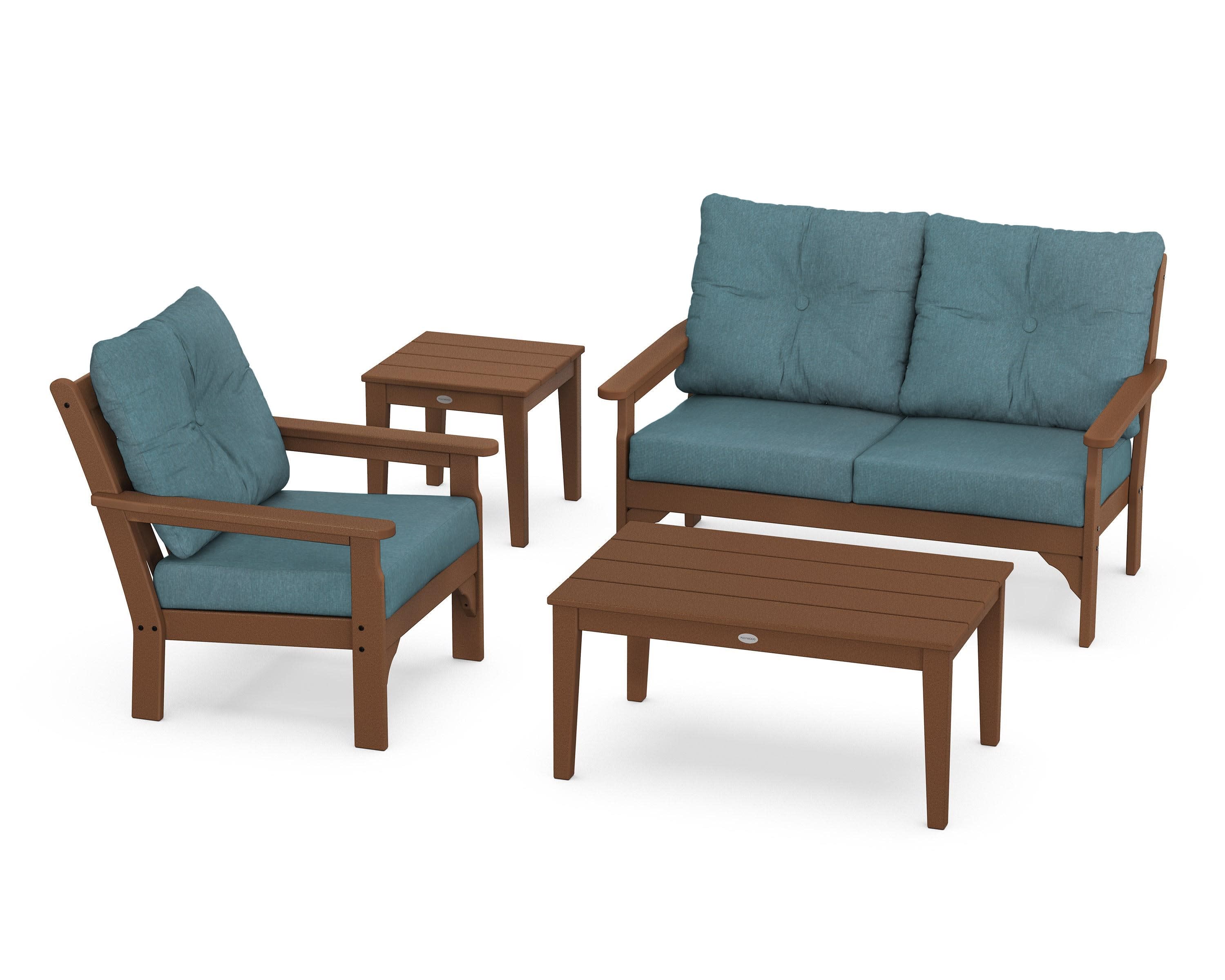 Vineyard 4-Piece Deep Seating Set in Teak / Ocean Teal