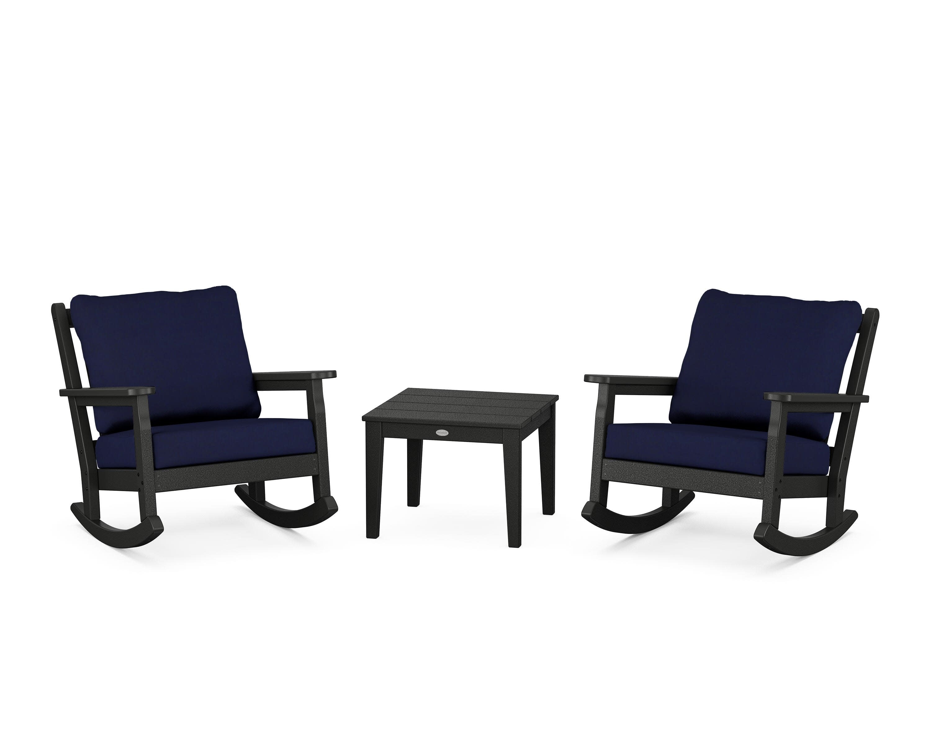 Chippendale 3-Piece Deep Seating Rocker Set in Black / Navy