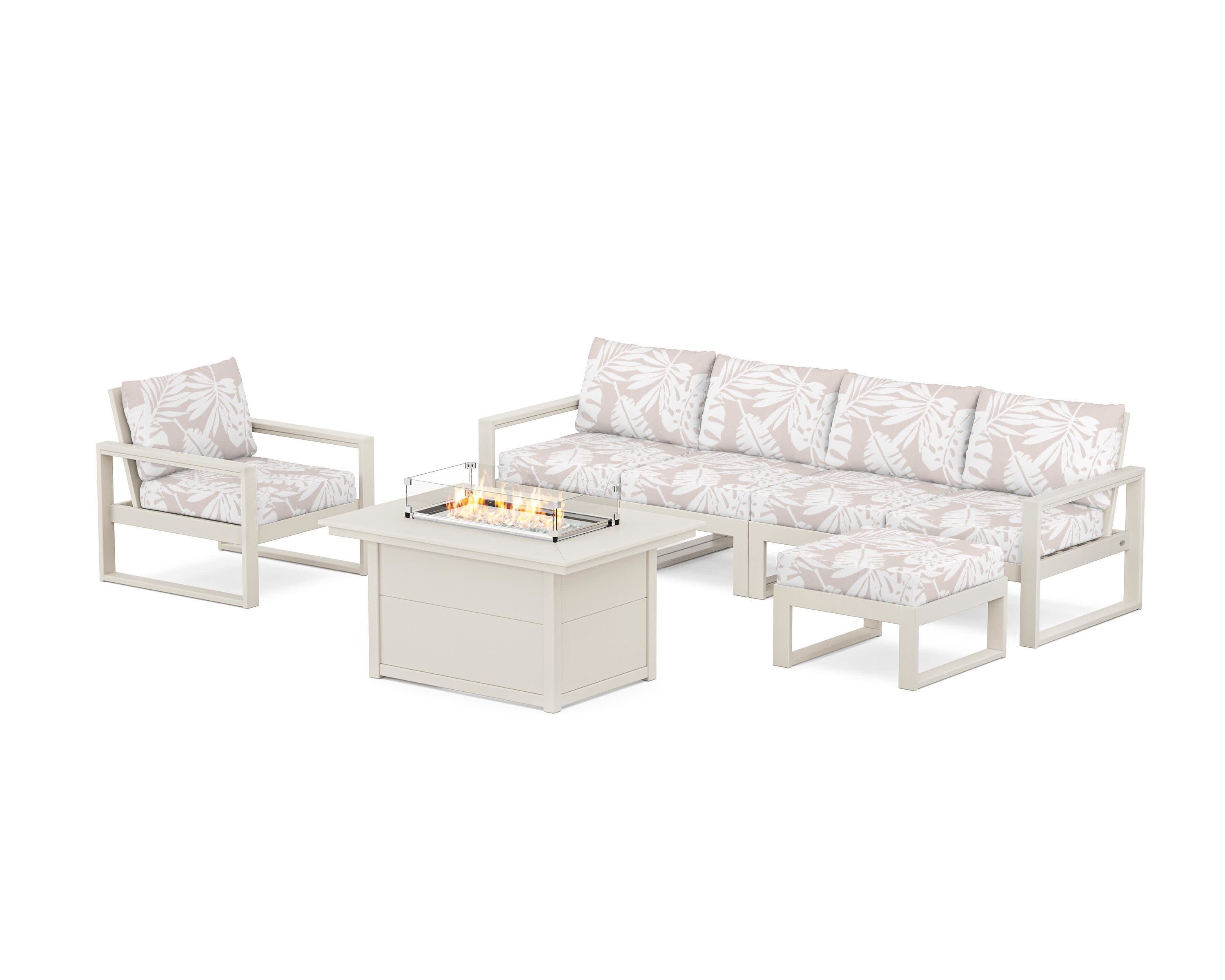 EDGE Sectional Lounge and Fire Pit Set in Sand / Leaf Dune Burlap