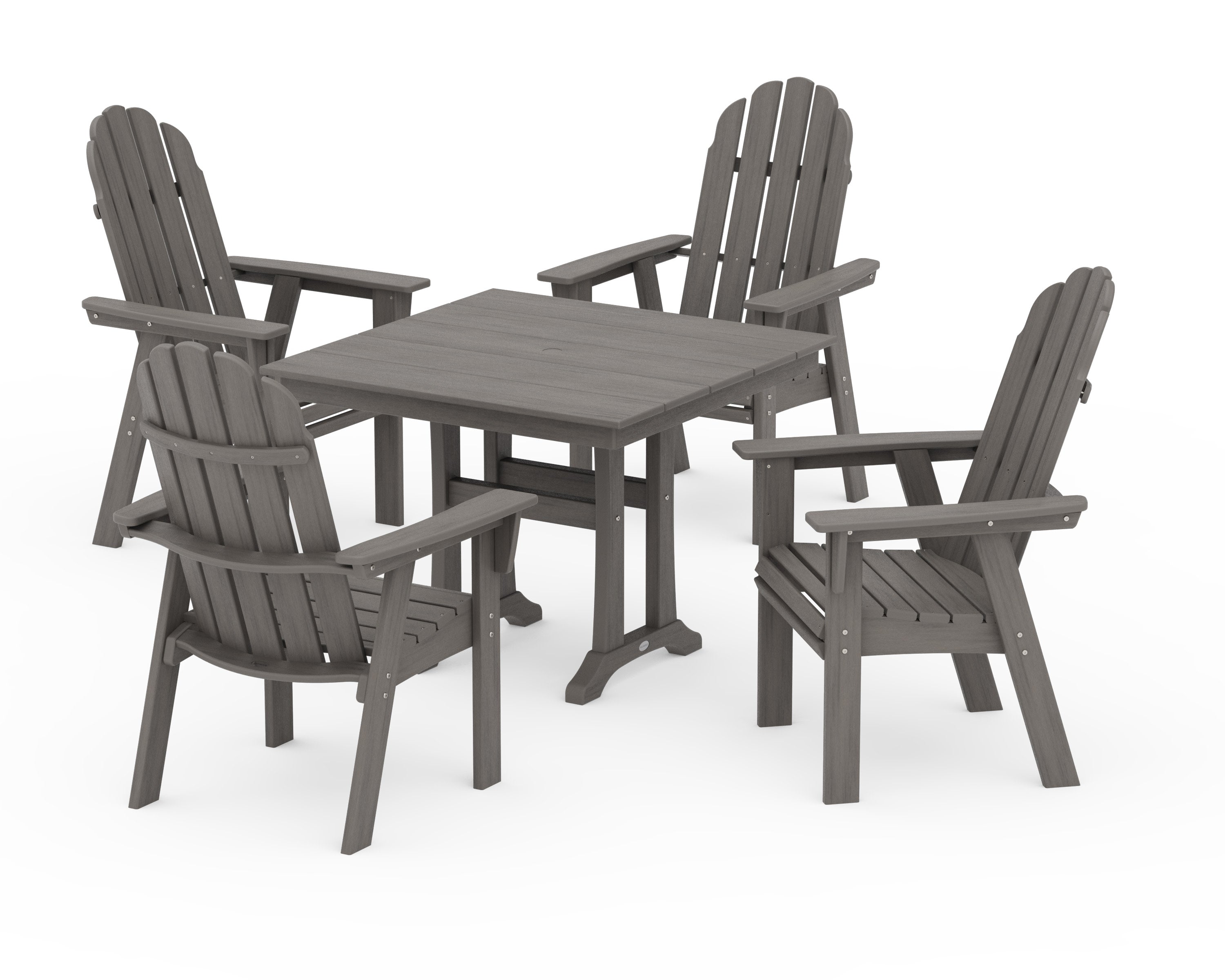 Vineyard Adirondack 5-Piece Farmhouse Dining Set With Trestle Legs in Driftwood