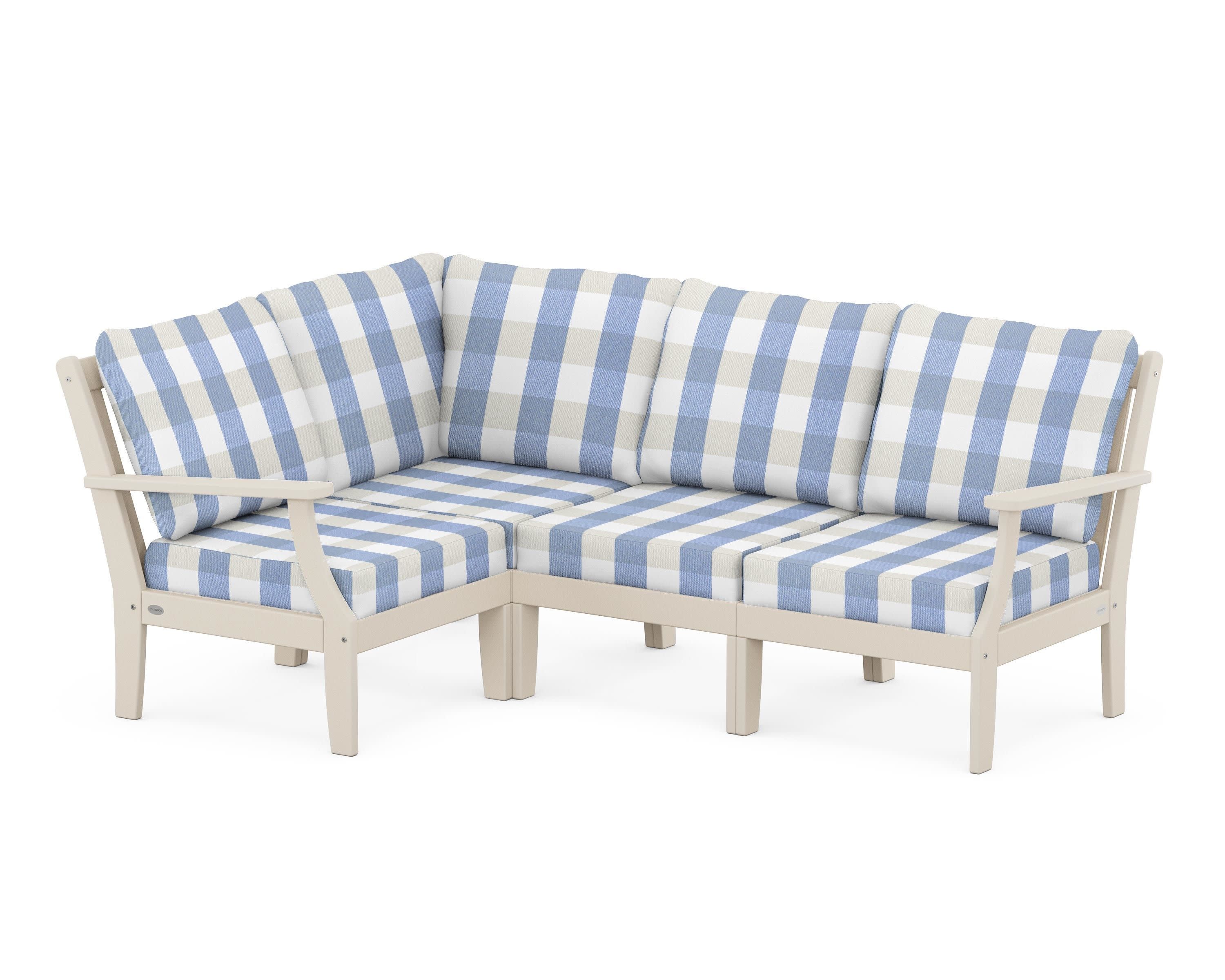 Braxton Modular 4-Piece Deep Seating Set in Sand / Buffalo Plaid Sky Blue