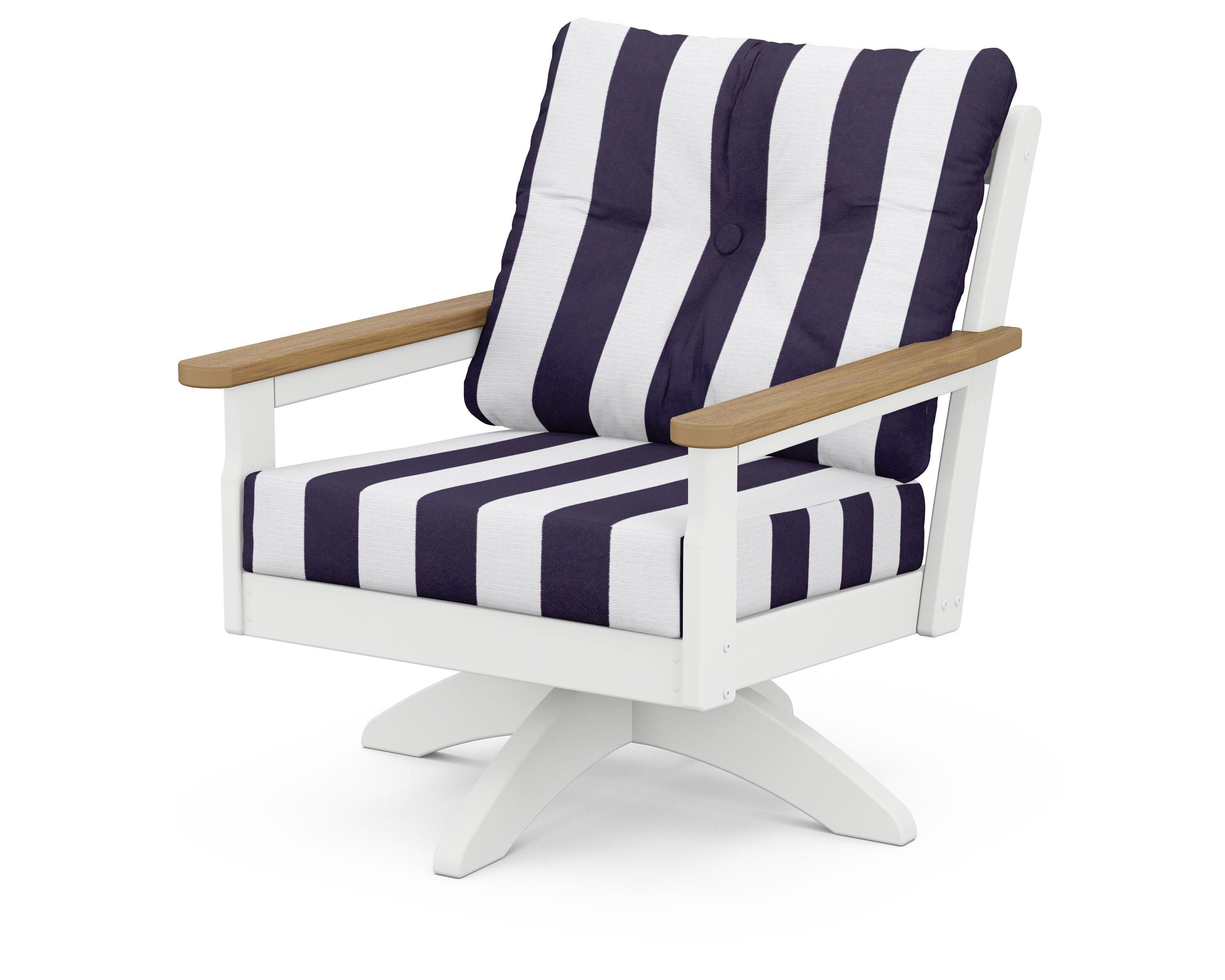 Vineyard Deep Seating Swivel Chair in White / Natural / Cabana Stripe Navy