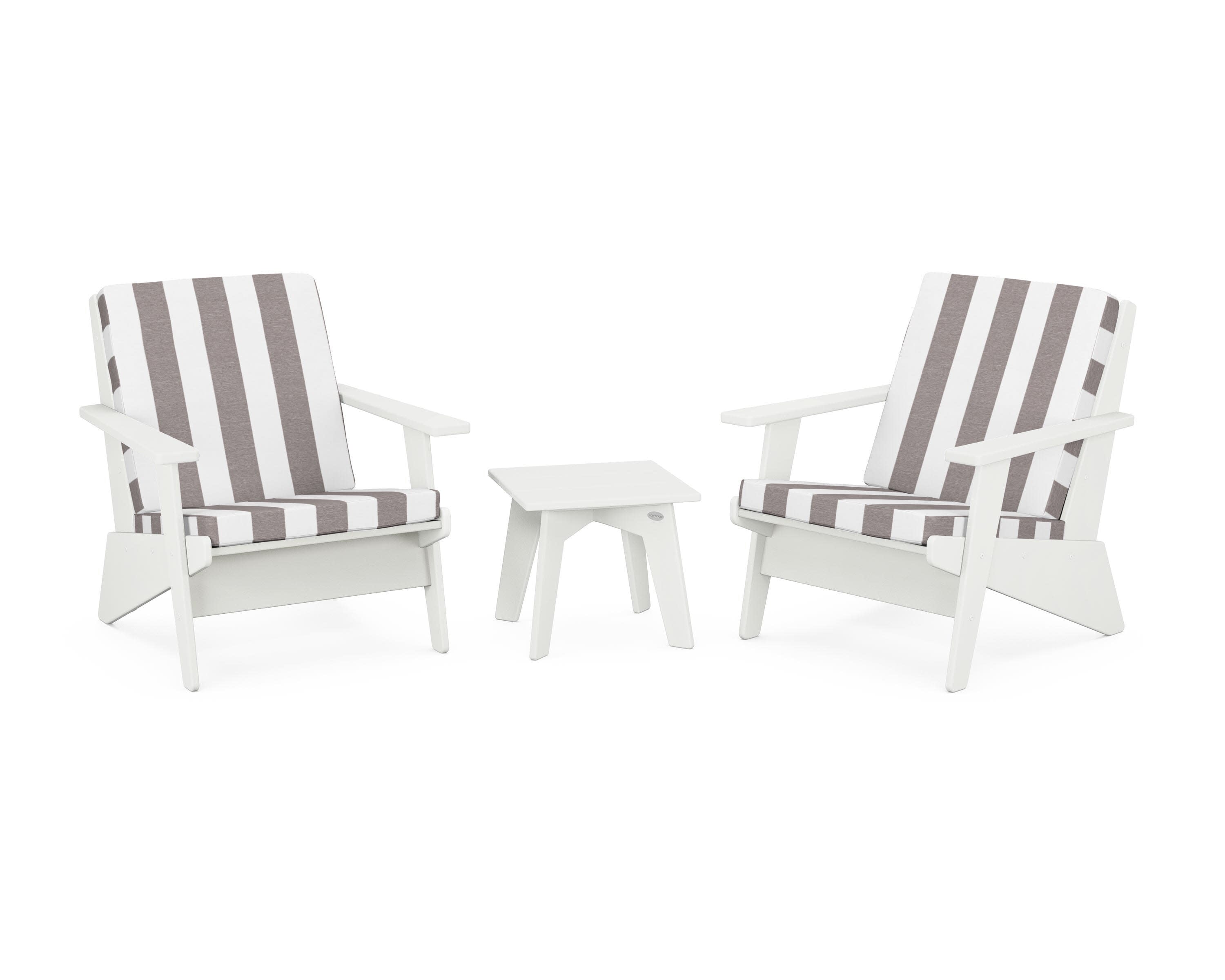 Riviera Modern Lounge 3-Piece Set in Vintage White / Cabana Stripe Grey Mist