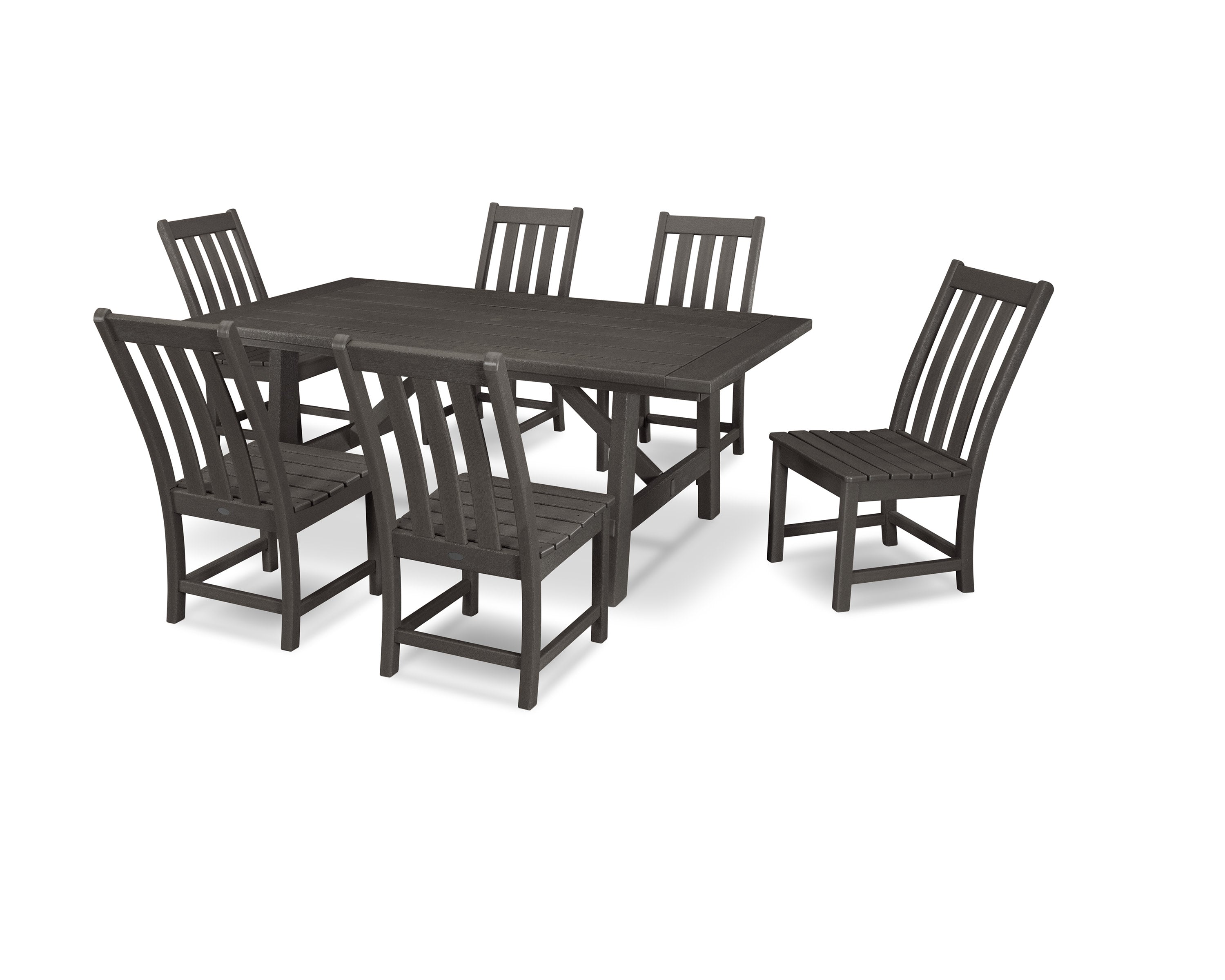 Vineyard 7-Piece Rustic Farmhouse Side Chair Dining Set in Vintage Coffee