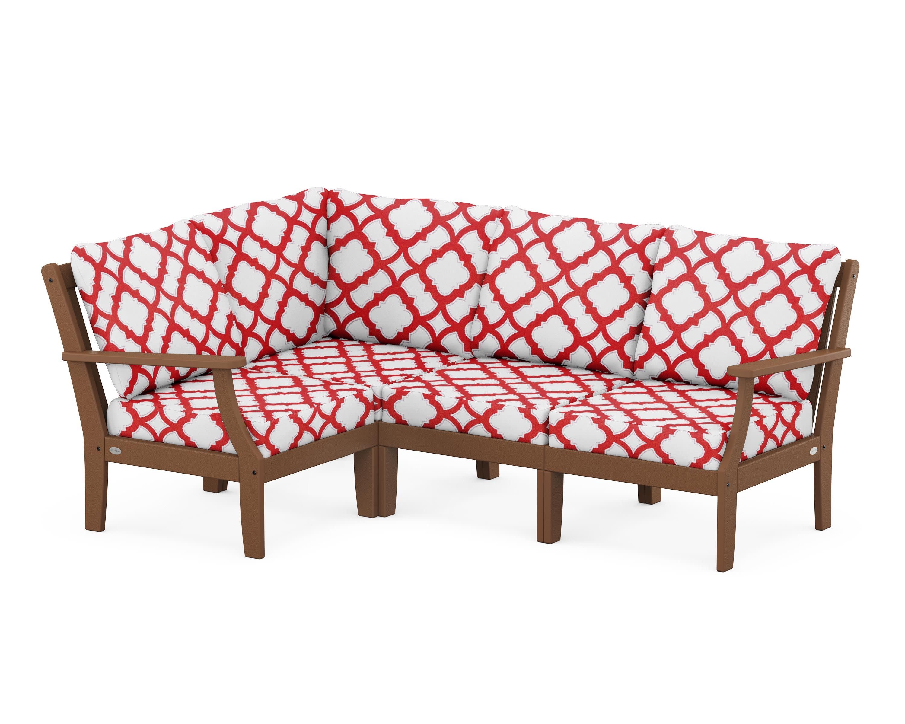 Braxton Modular 4-Piece Deep Seating Set in Teak / Trellis Crimson