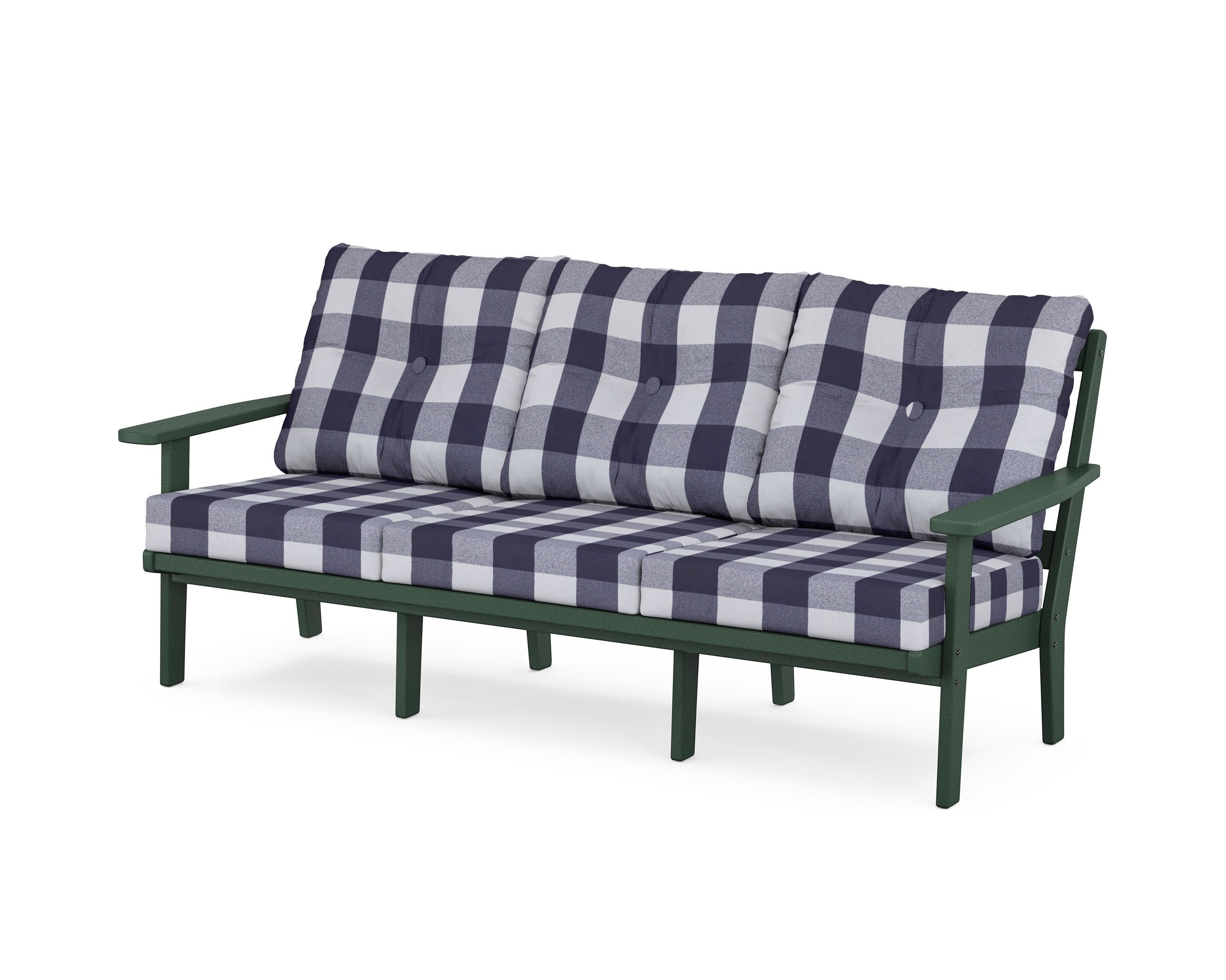 Oxford Deep Seating Sofa in Green / Buffalo Plaid Navy