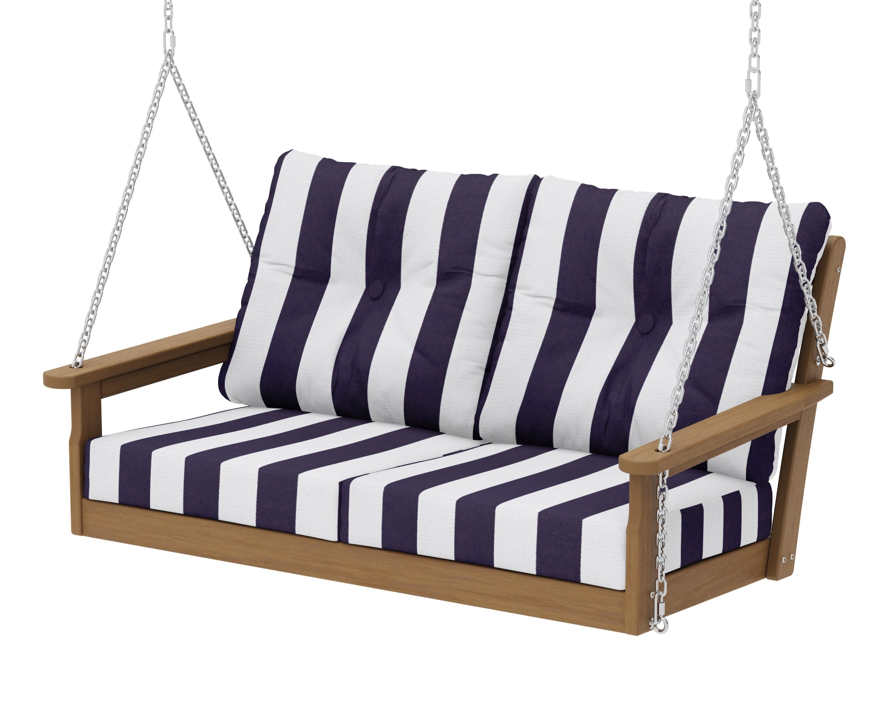 Vineyard Deep Seating Swing in Natural / Cabana Stripe Navy