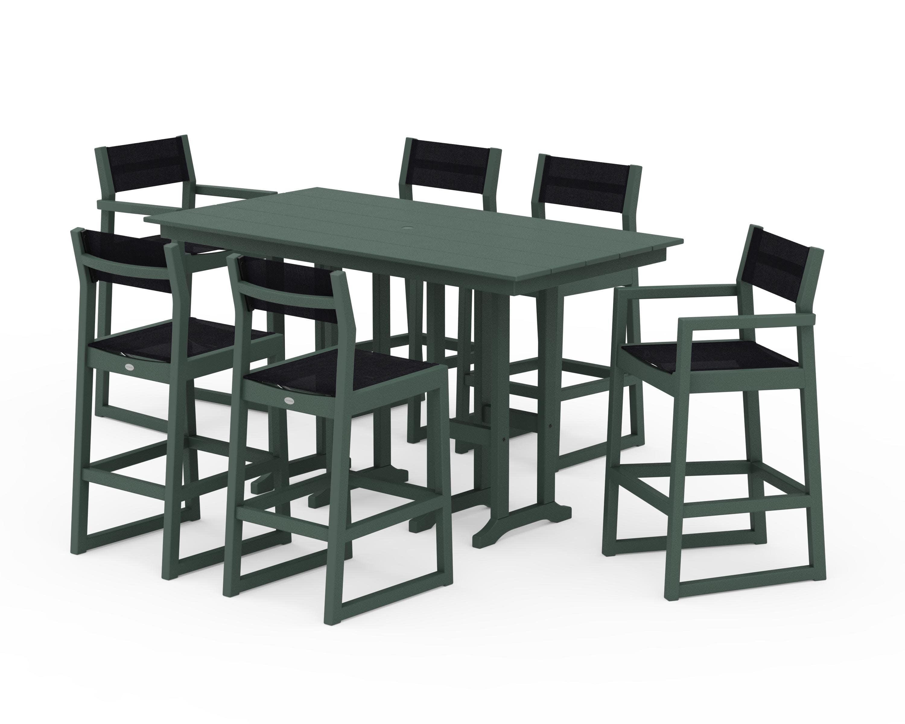 EDGE Sling 7-Piece Farmhouse Bar Set in Green / Black Sling