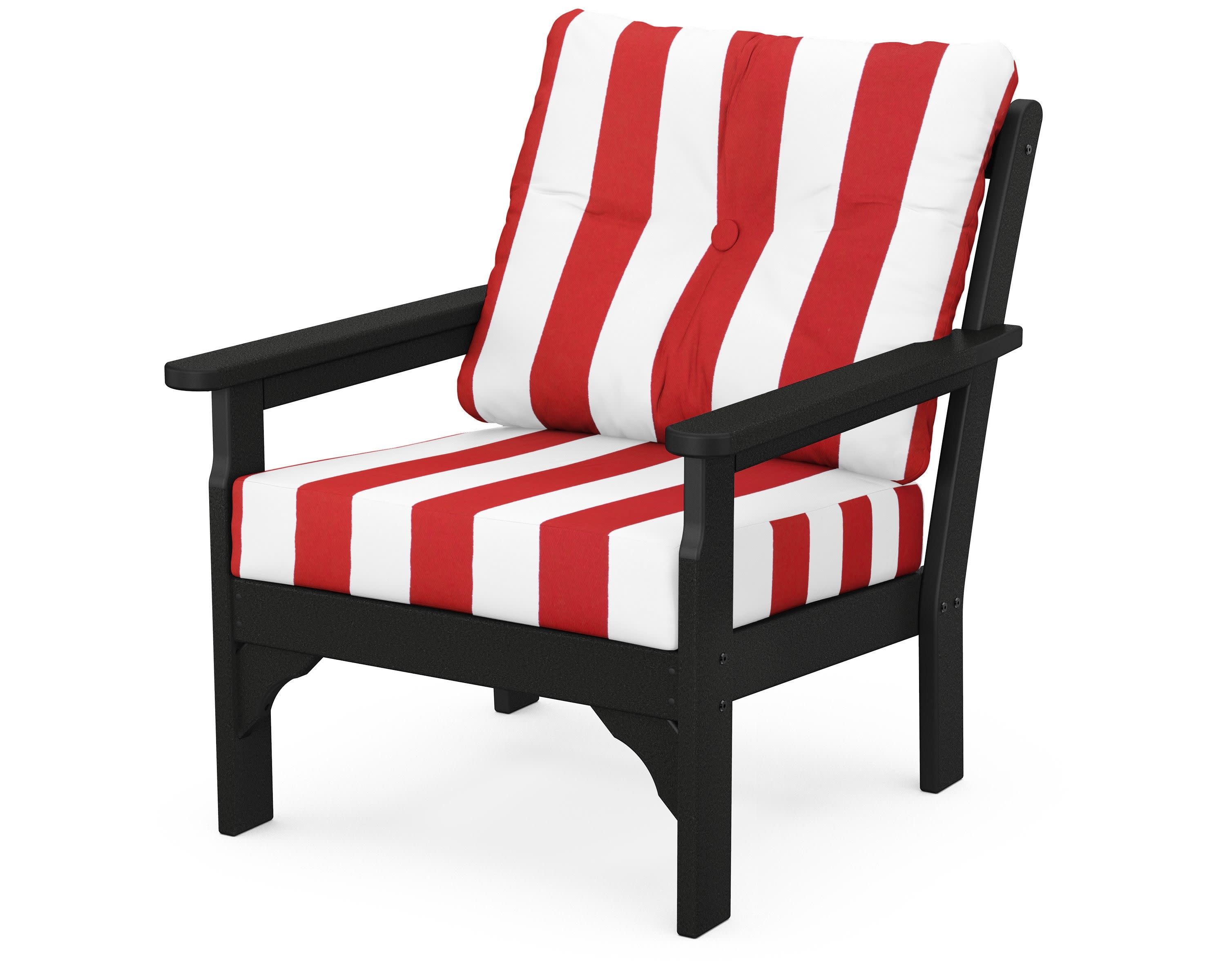 Vineyard Deep Seating Chair in Black / Cabana Stripe Crimson