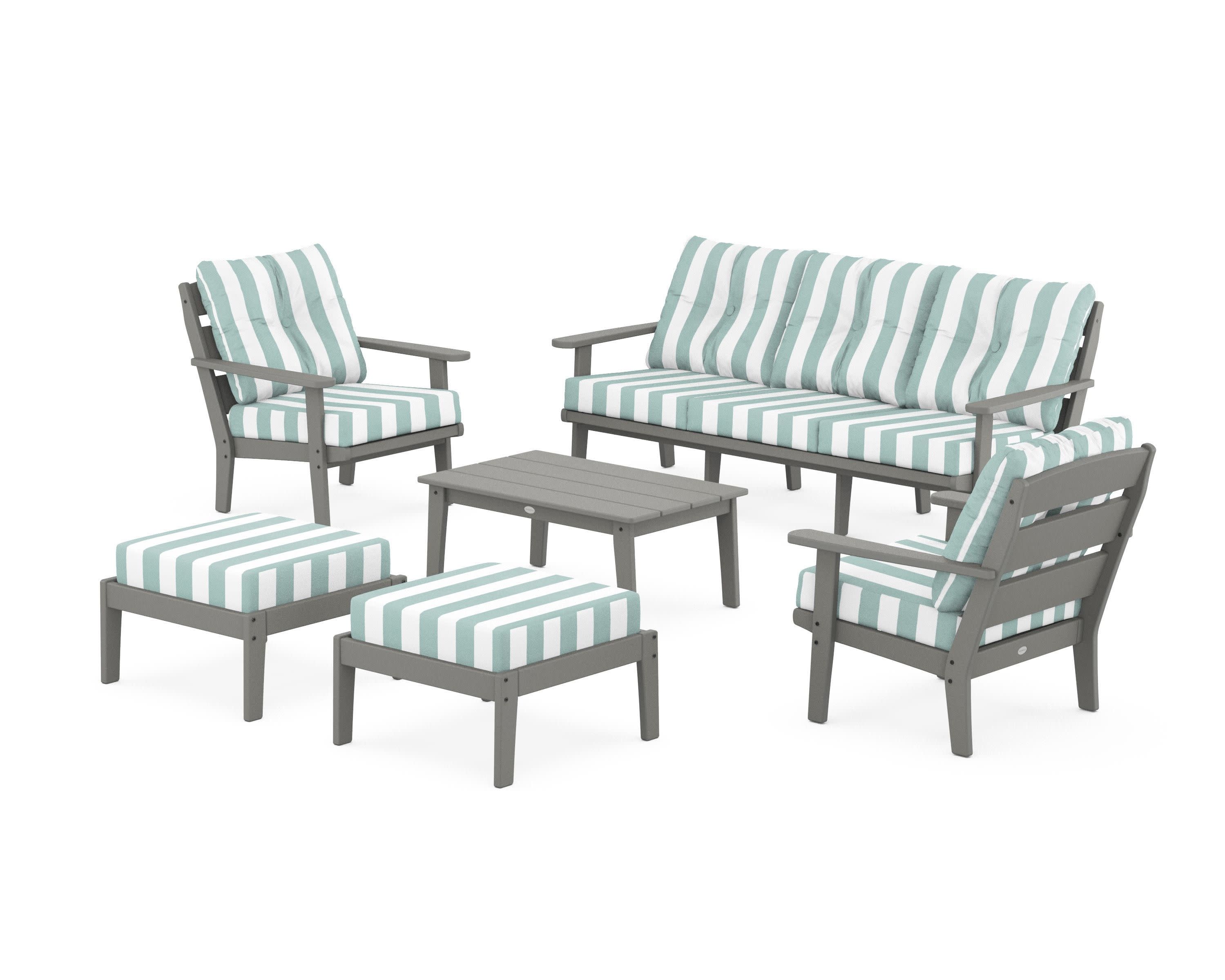 Lakeside 6-Piece Lounge Sofa Set in Slate Grey / Cabana Stripe Glacier Spa