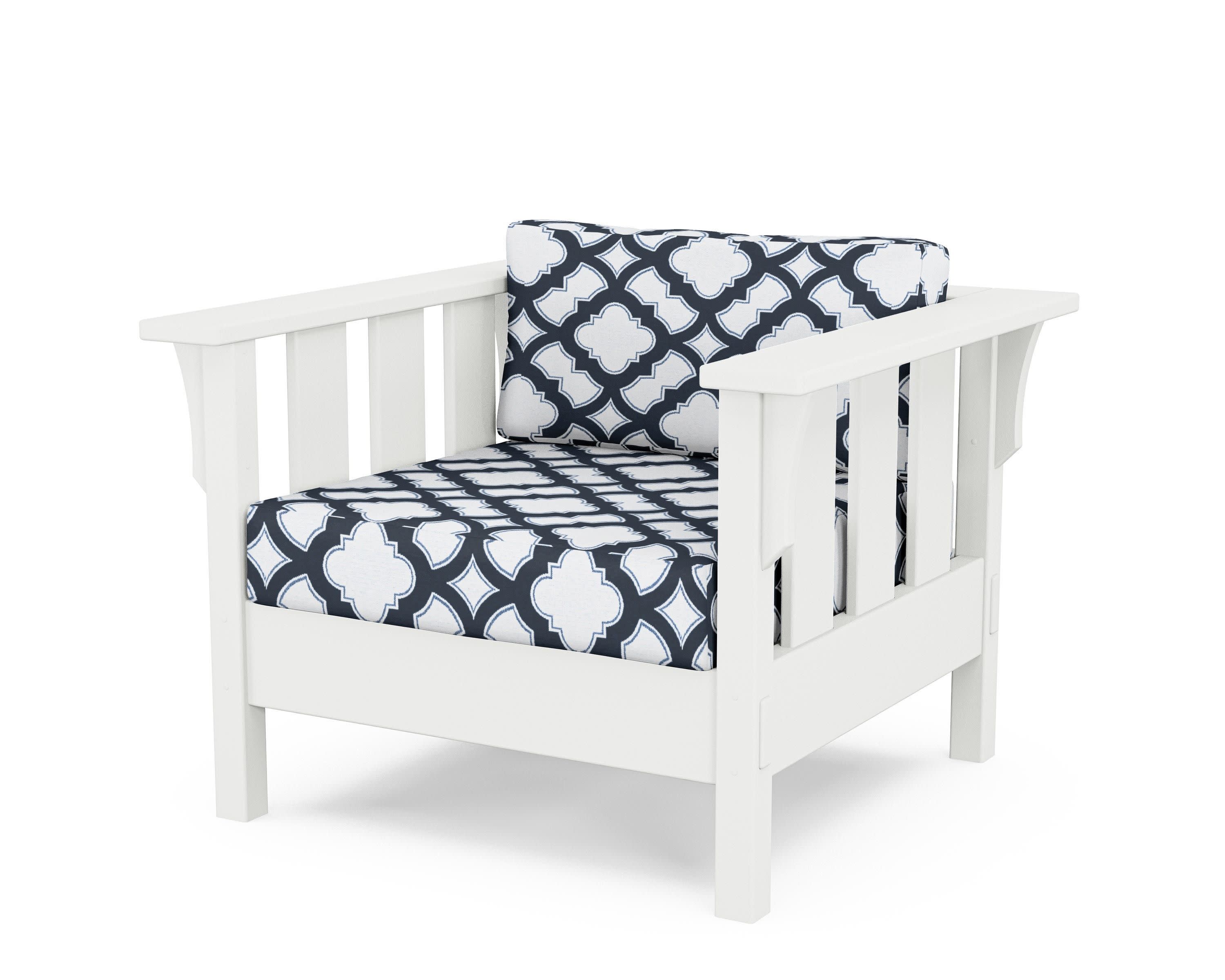 Acadia Deep Seating Chair in White / Trellis Marine Indigo