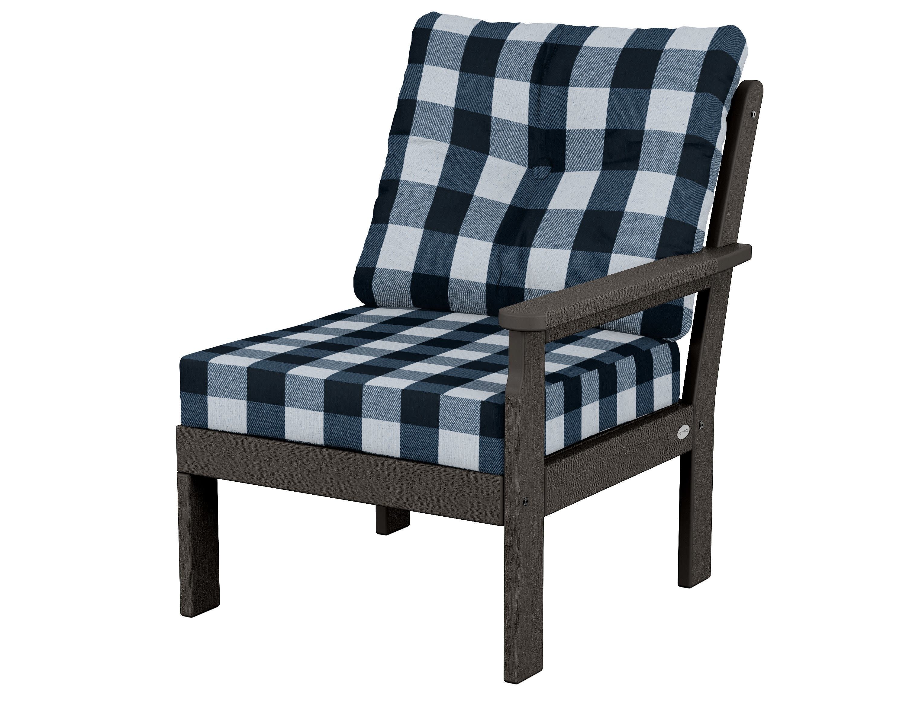 Vineyard Modular Right Arm Chair in Vintage Coffee / Buffalo Plaid Marine Indigo