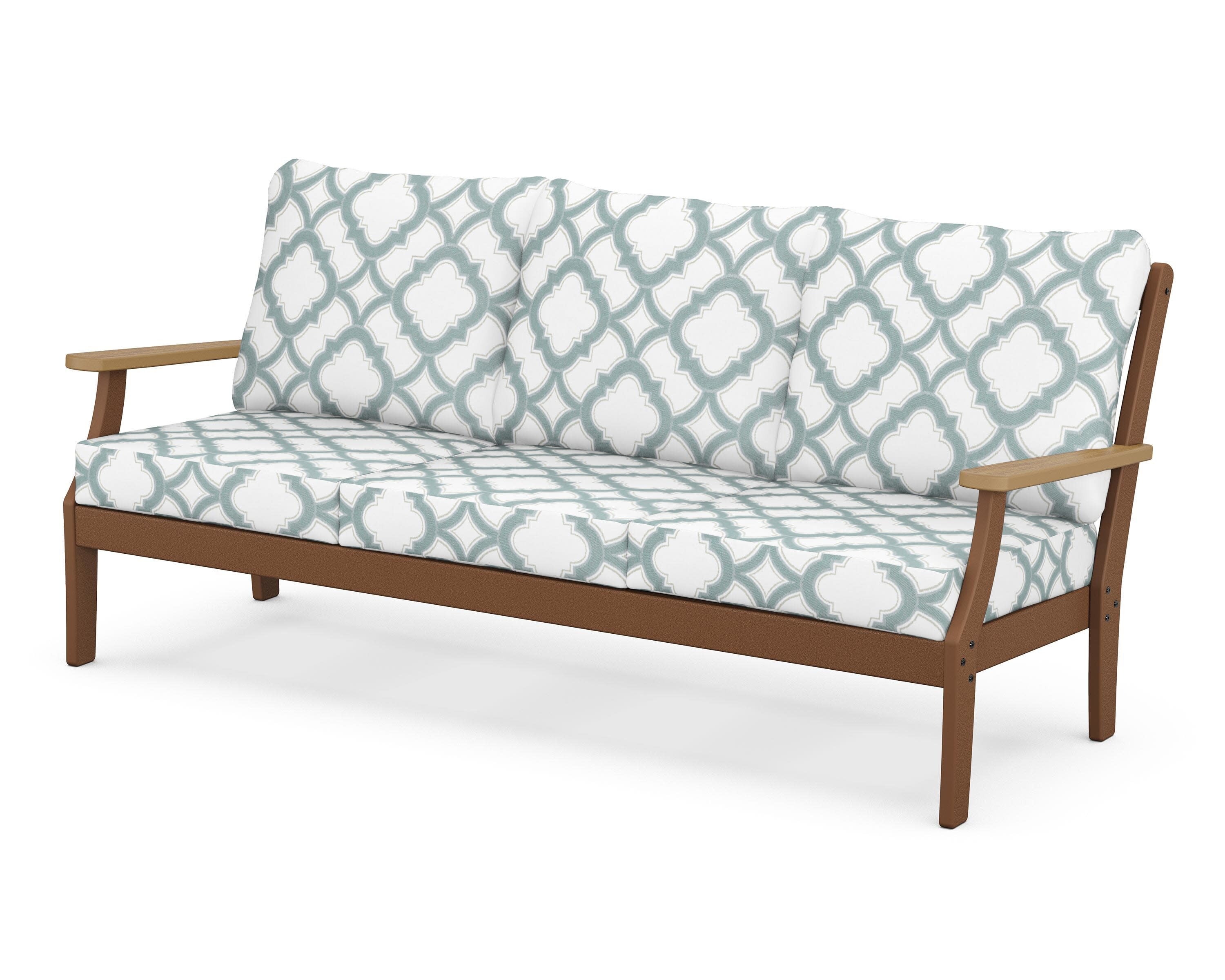 Braxton Deep Seating Sofa in Teak / Natural / Trellis Glacier Spa
