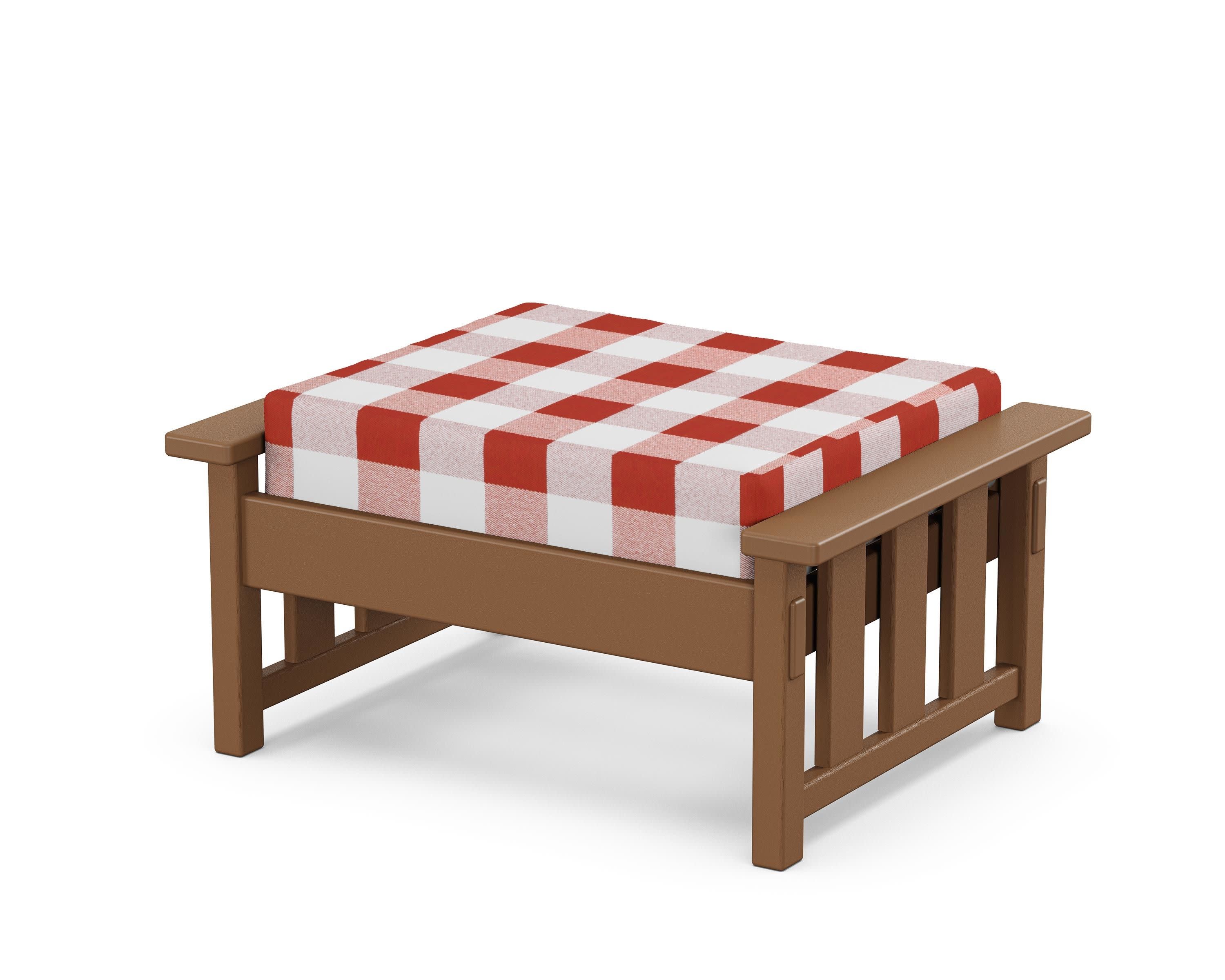 Acadia Deep Seating Ottoman in Teak / Buffalo Plaid Crimson