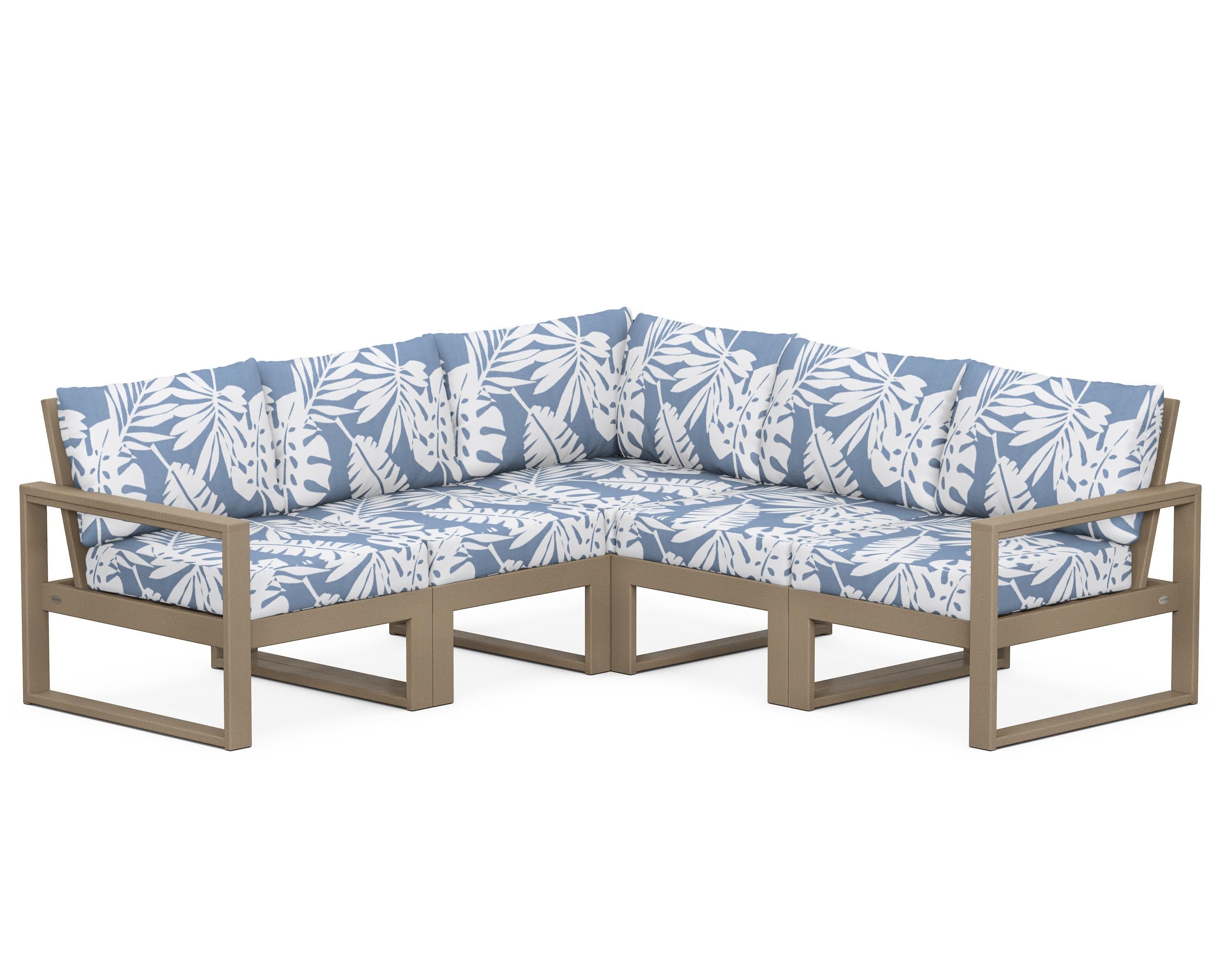 EDGE 5-Piece Modular Deep Seating Set in Vintage Sahara / Leaf Sky Blue