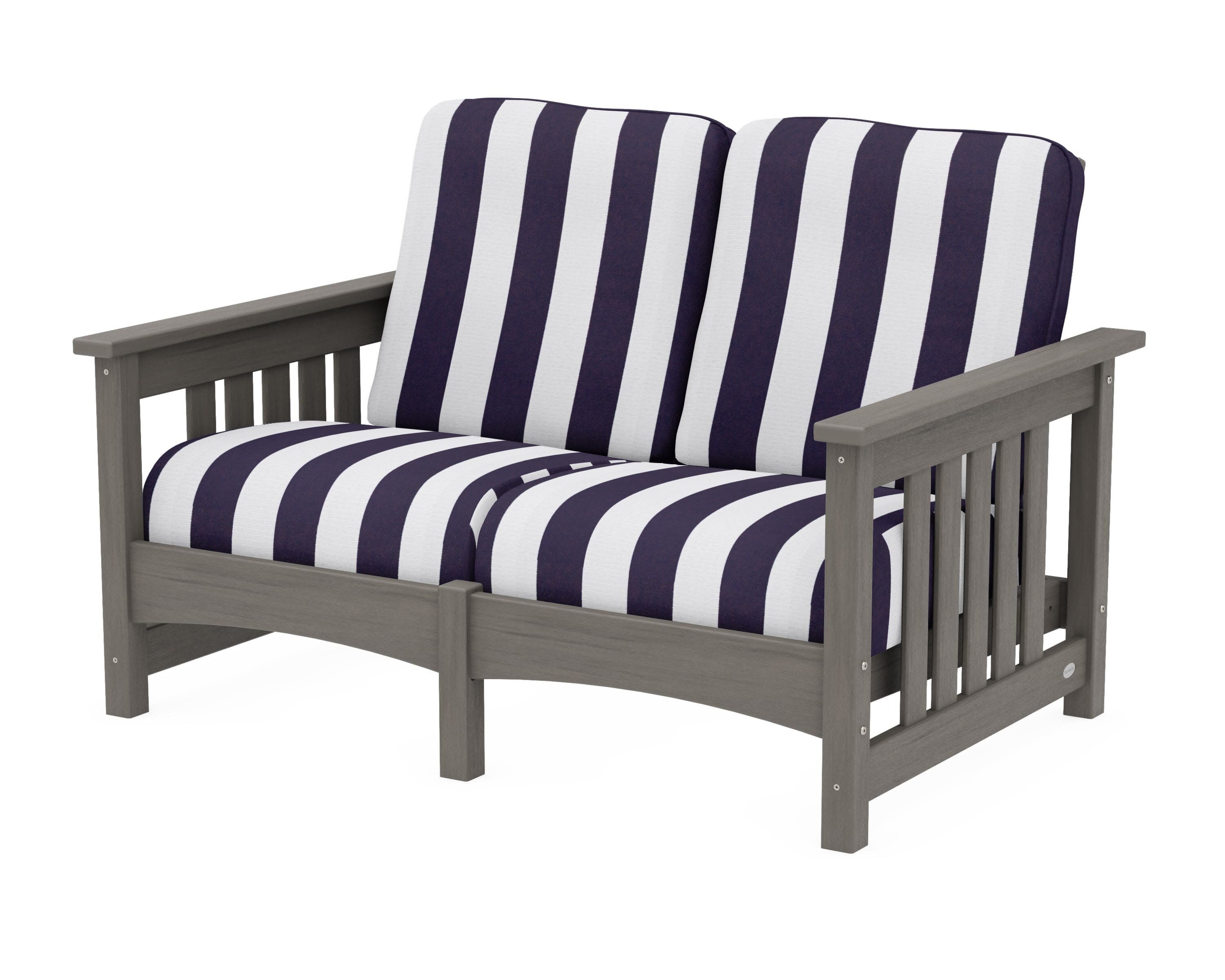 Club Mission Loveseat in Driftwood / Cabana Stripe Navy