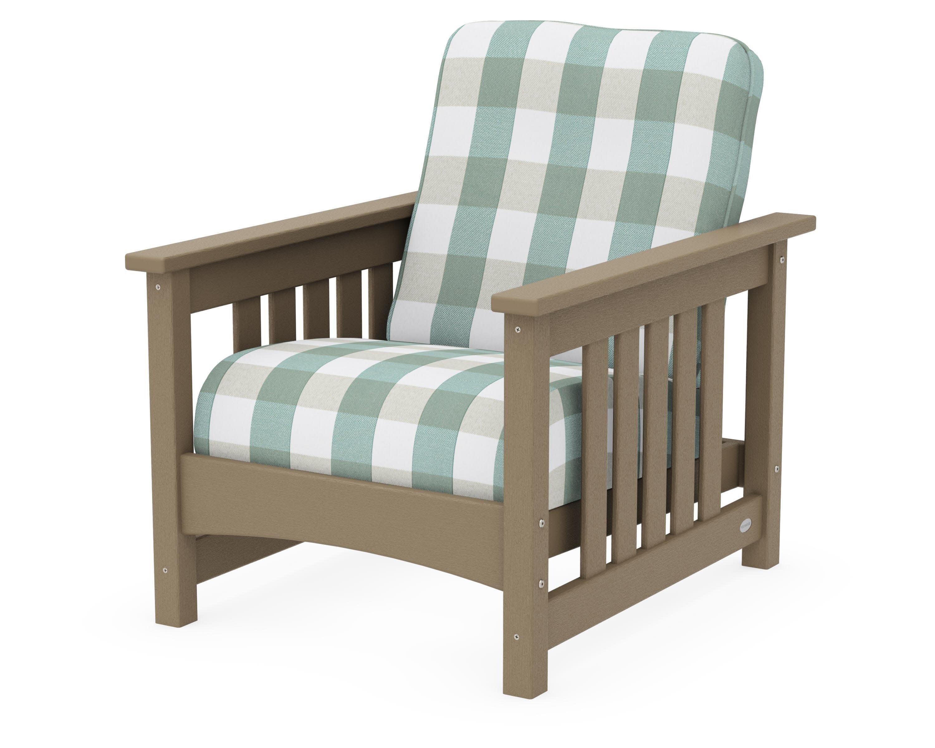 Club Mission Chair in Vintage Sahara / Buffalo Plaid Glacier Spa