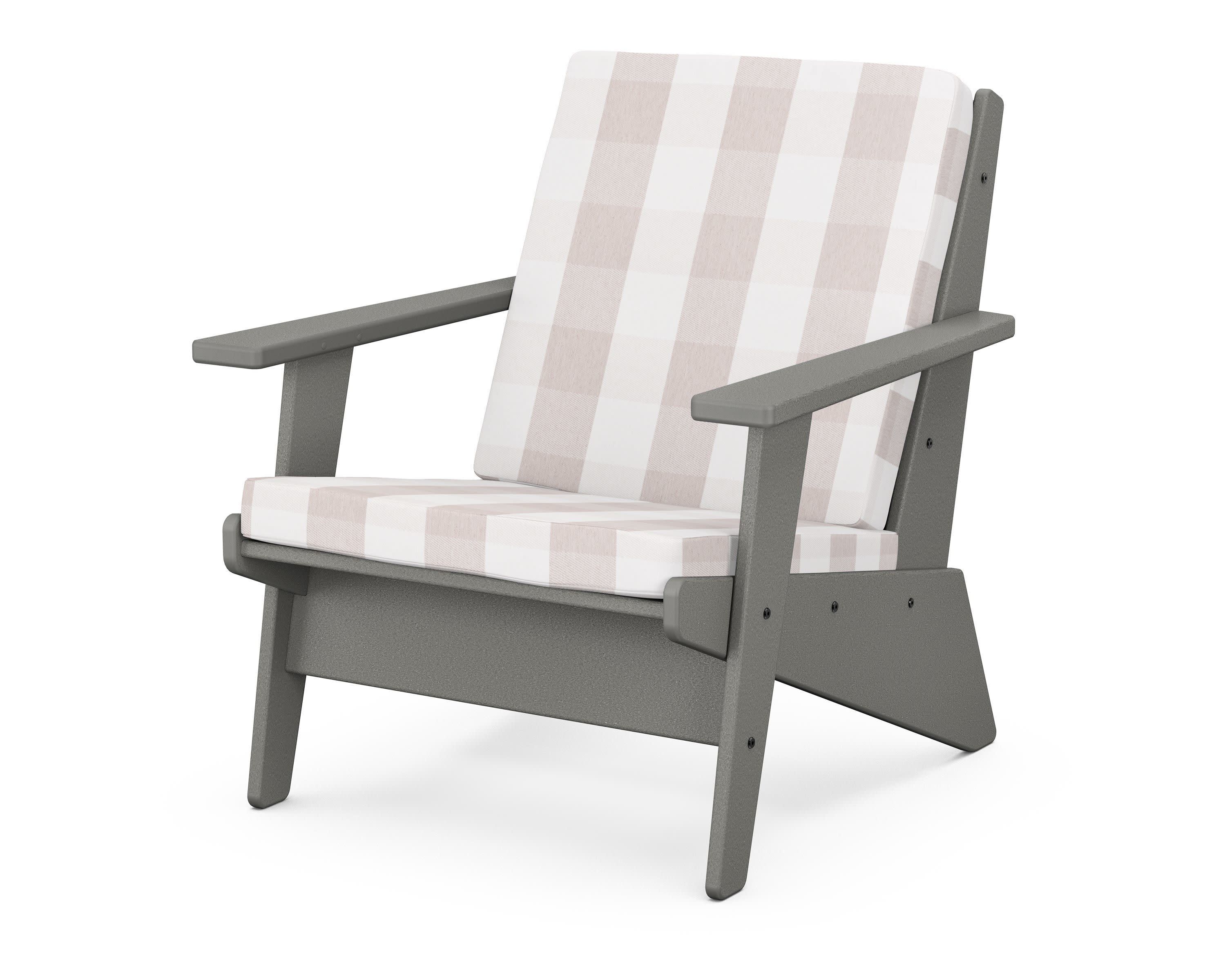 Riviera Modern Lounge Chair in Slate Grey / Buffalo Plaid Dune Burlap
