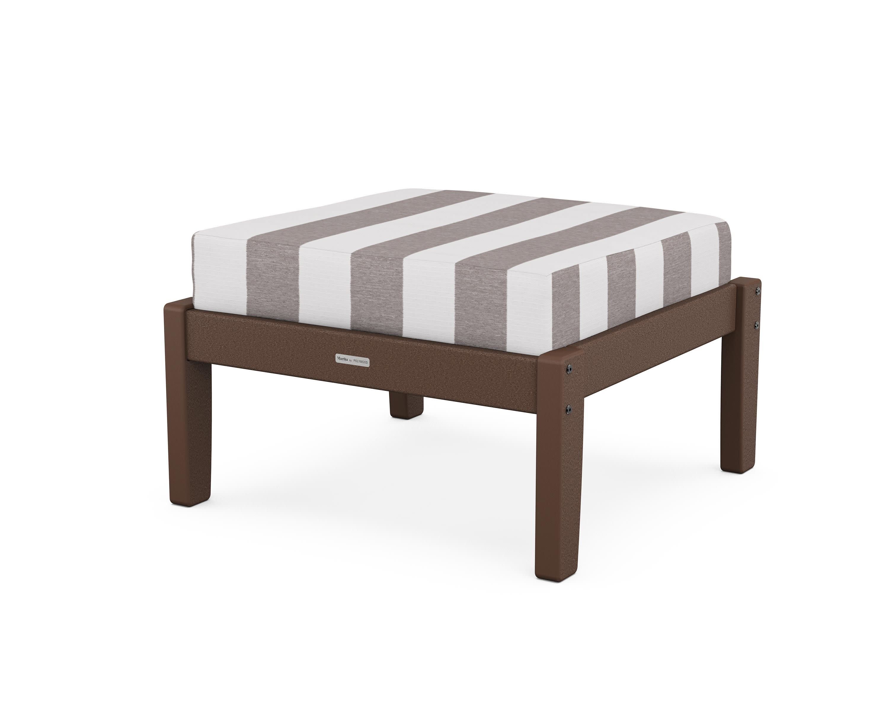 Chinoiserie Deep Seating Ottoman in Mahogany / Cabana Stripe Grey Mist