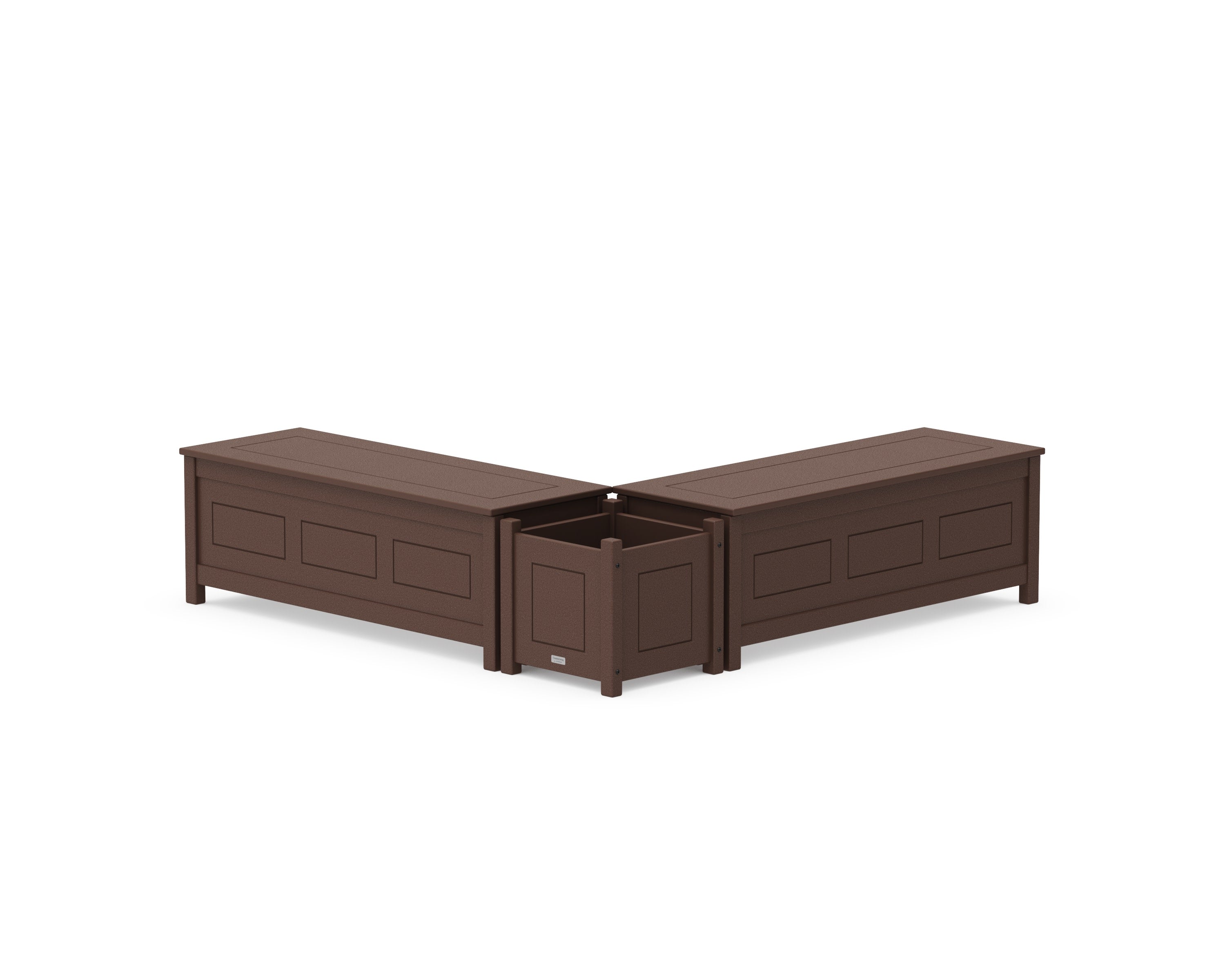 48" Country Living L- Shaped Planter Storage Bench Set in Mahogany