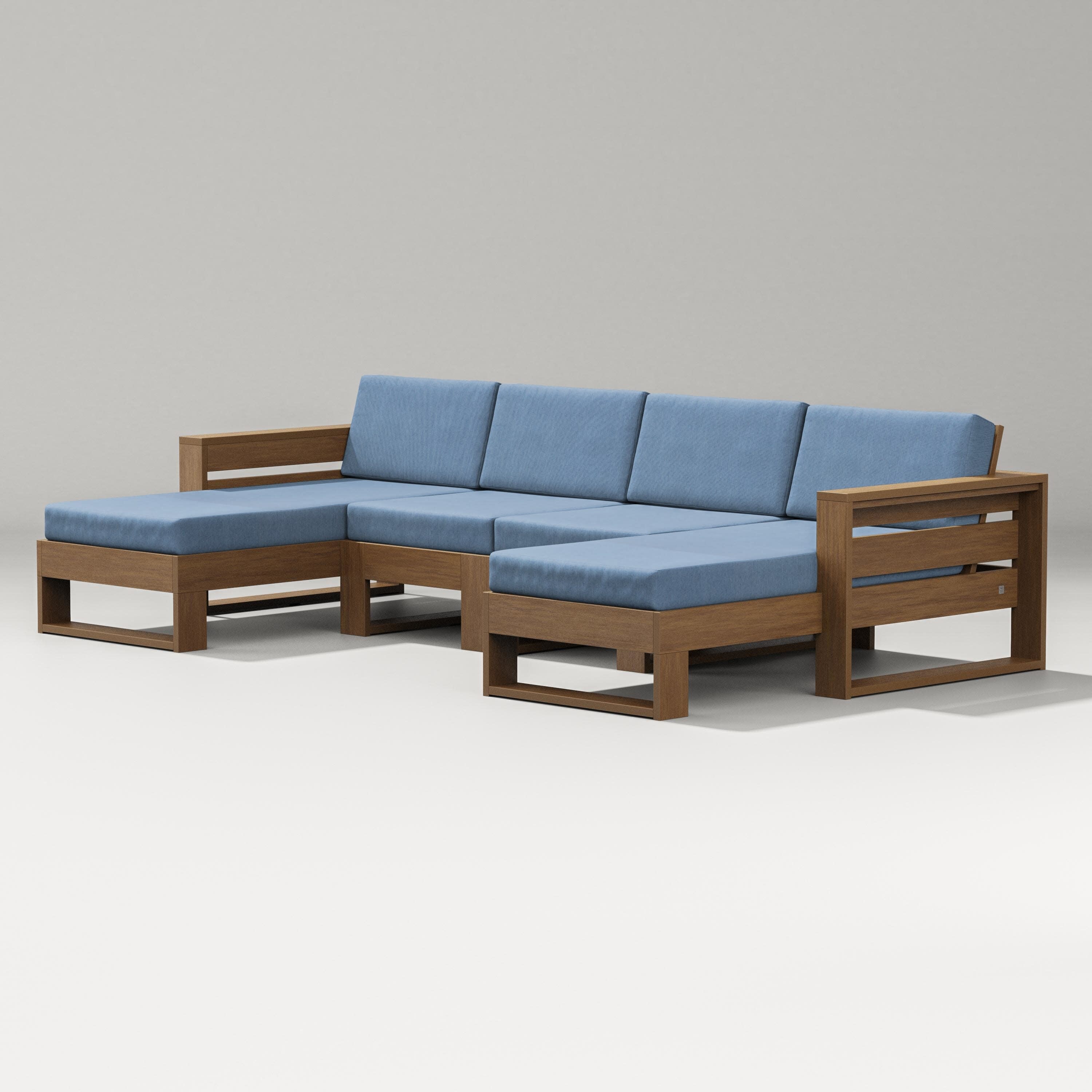 Latitude Double Chaise Sectional in Natural / Sky Blue
