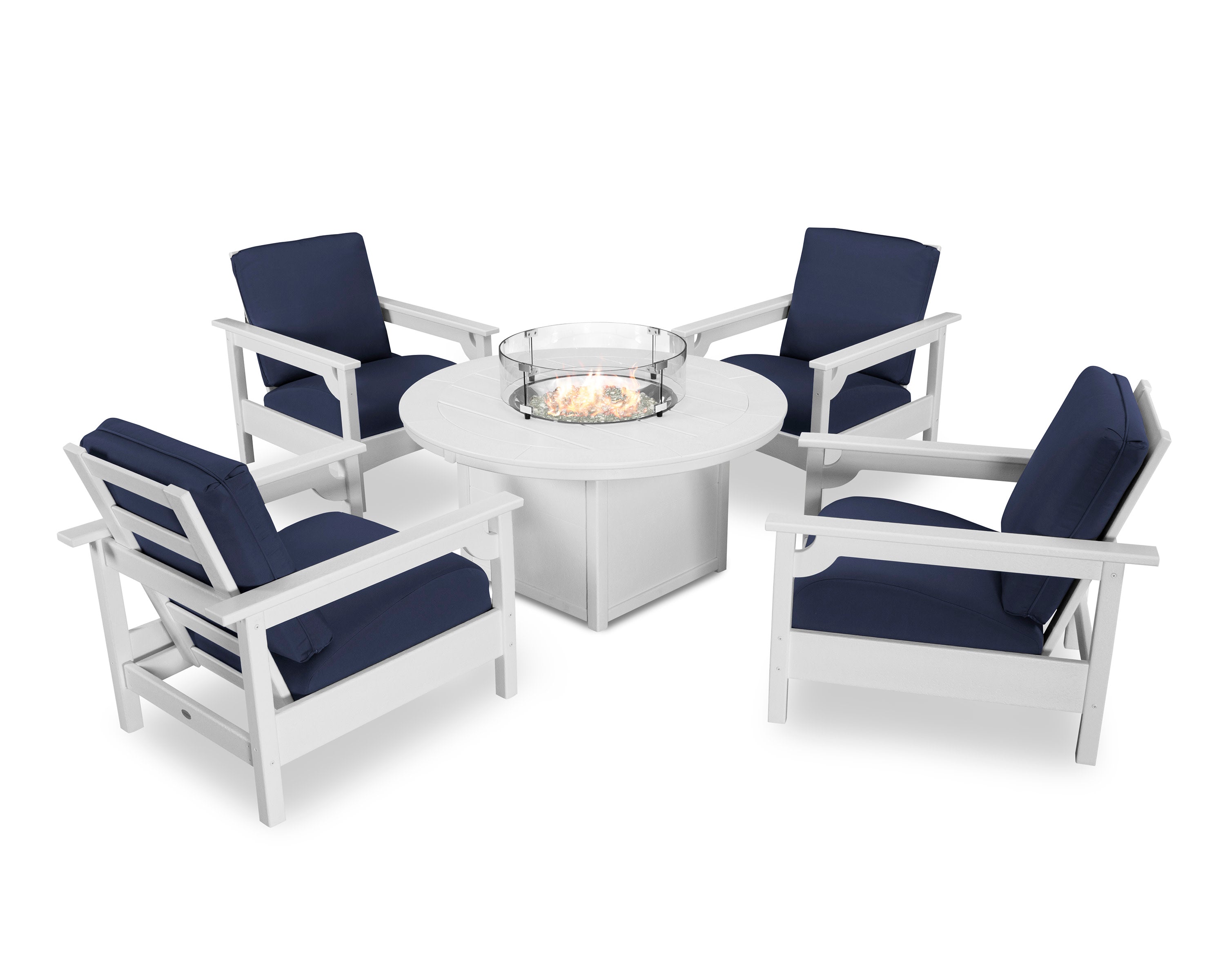 Club 5-Piece Conversation Set with Fire Pit Table in White / Navy