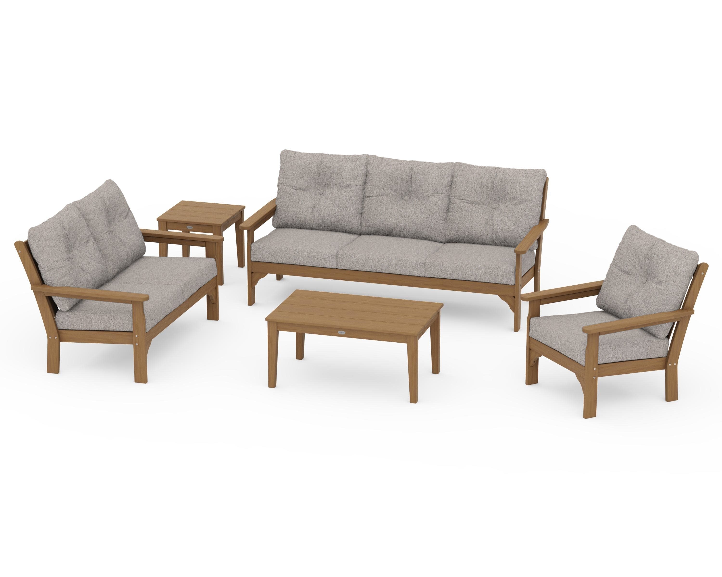 Vineyard 5 Piece Deep Seating Set in Natural / Weathered Tweed