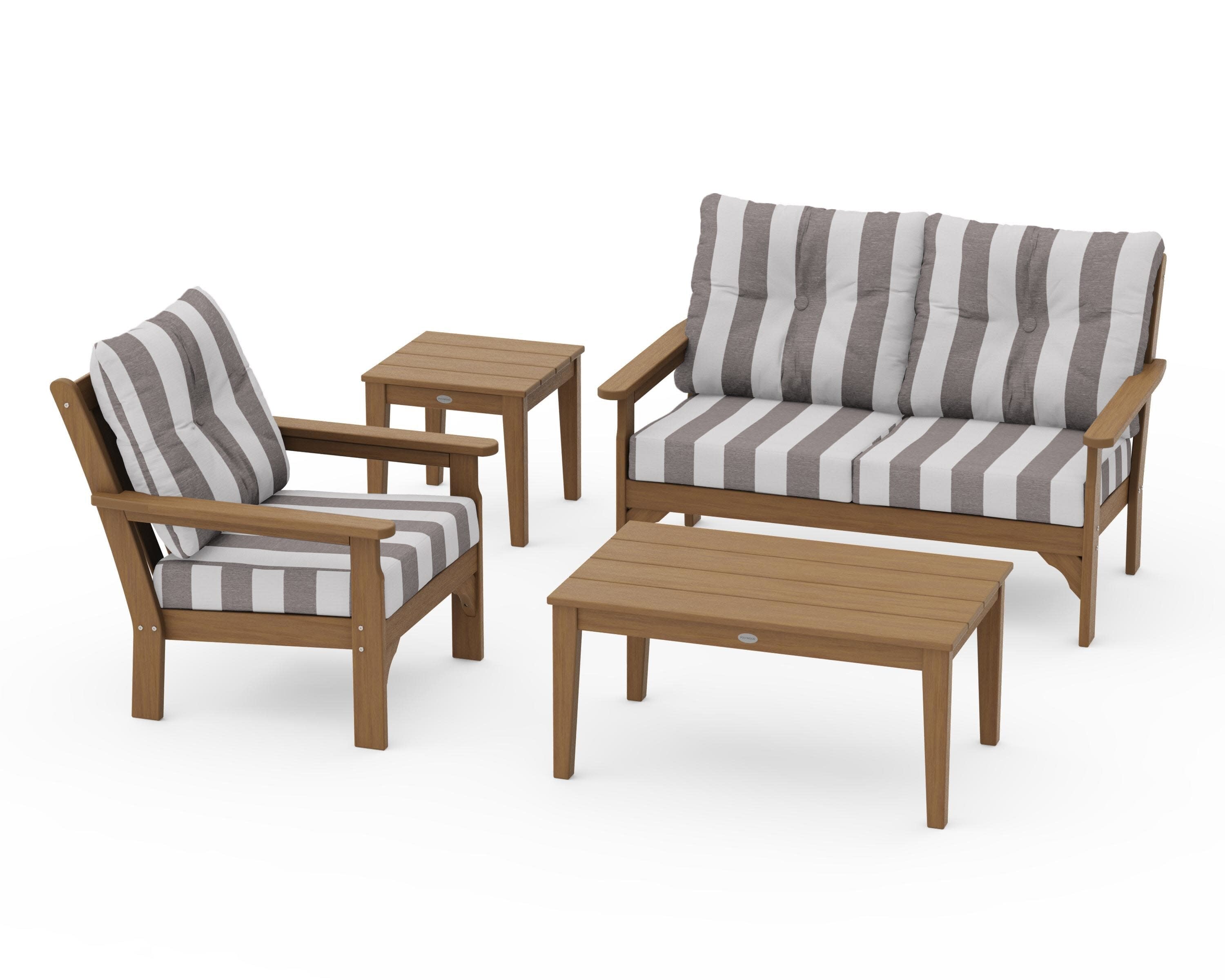 Vineyard 4-Piece Deep Seating Set in Natural / Cabana Stripe Grey Mist
