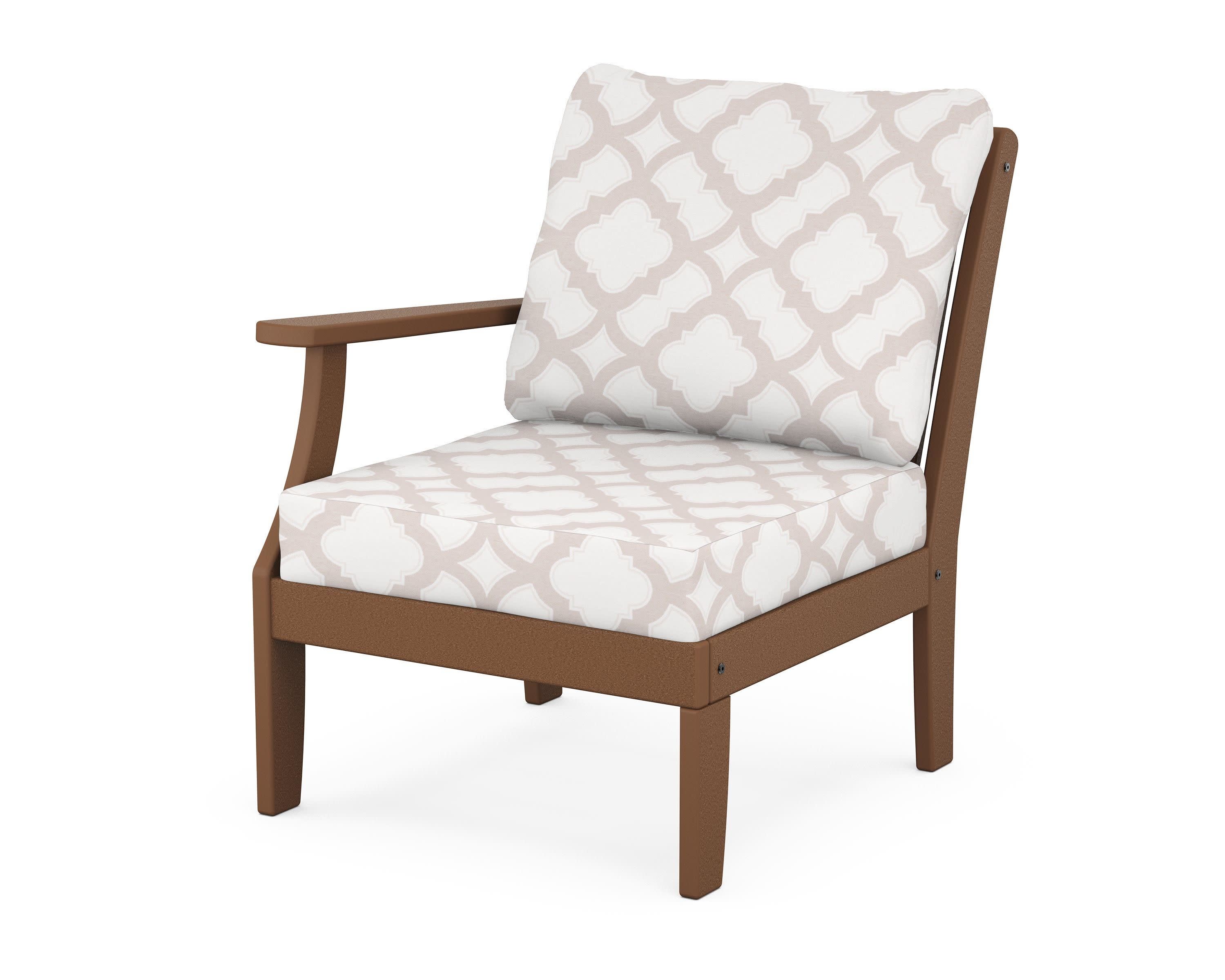 Braxton Modular Left Arm Chair in Teak / Trellis Dune Burlap