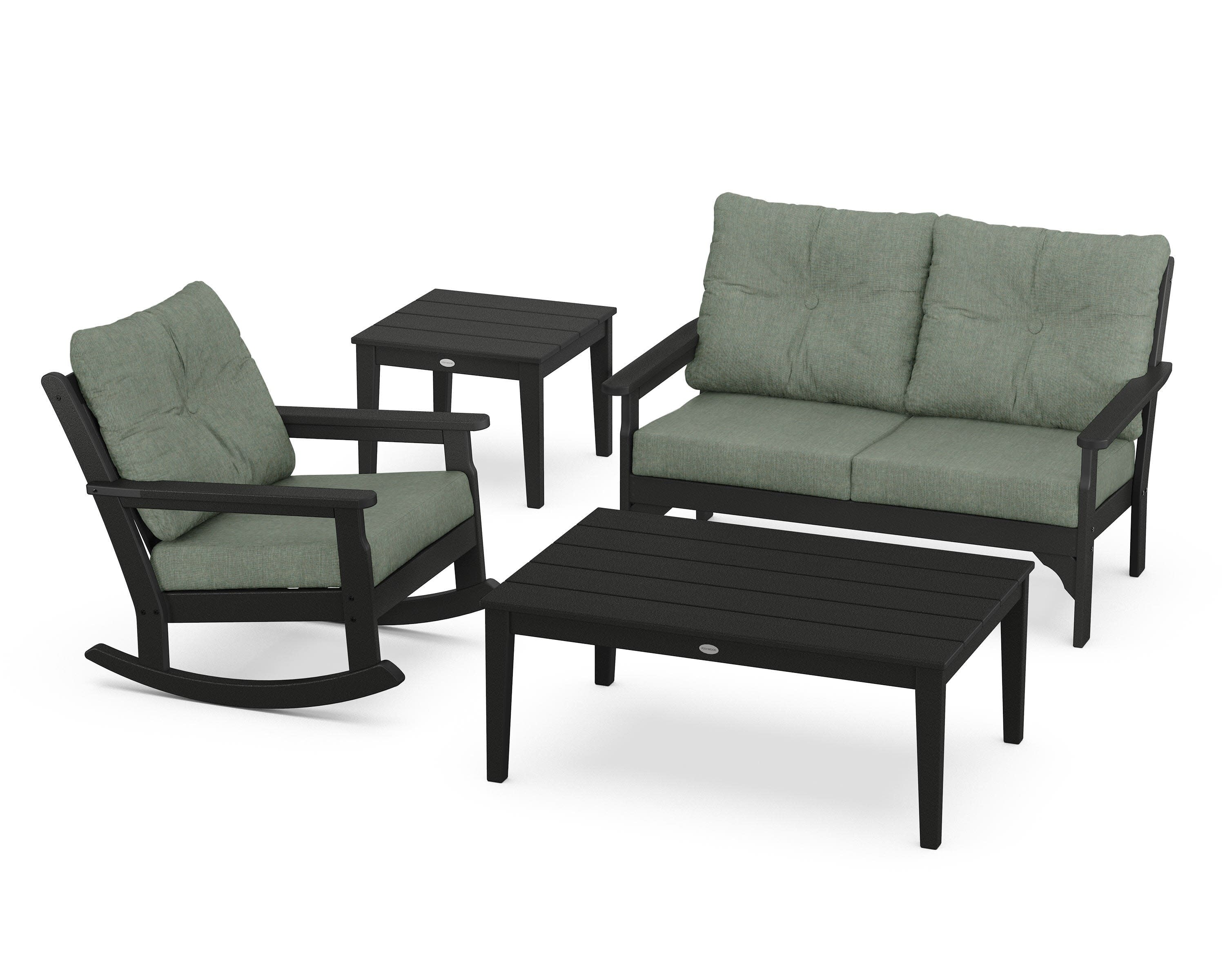 Vineyard 4-Piece Deep Seating Rocker Set in Black / Cast Sage