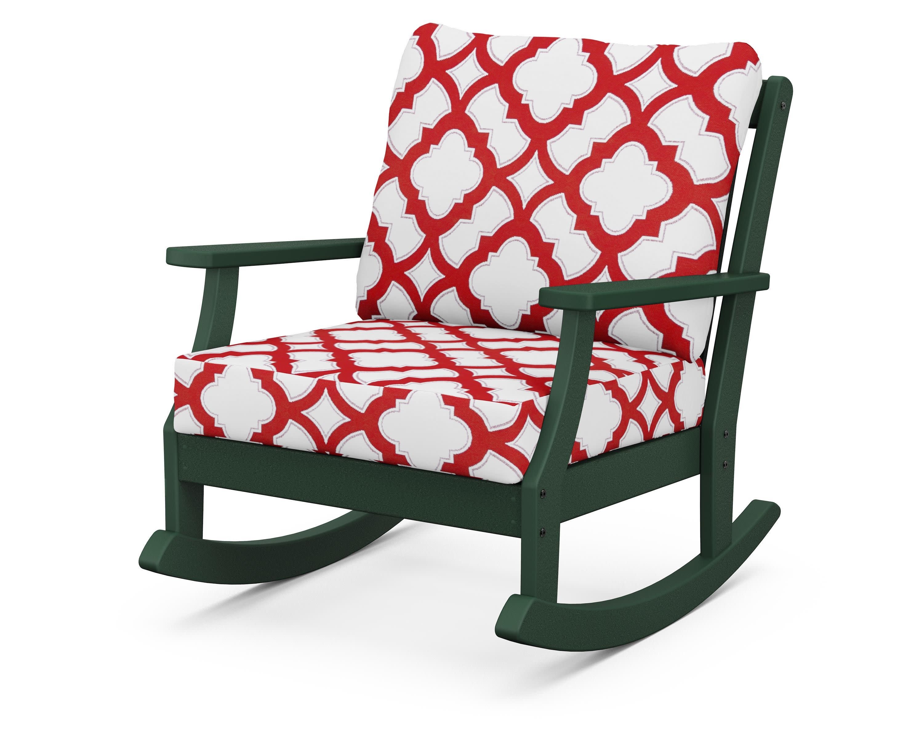 Braxton Deep Seating Rocking Chair in Green / Trellis Crimson