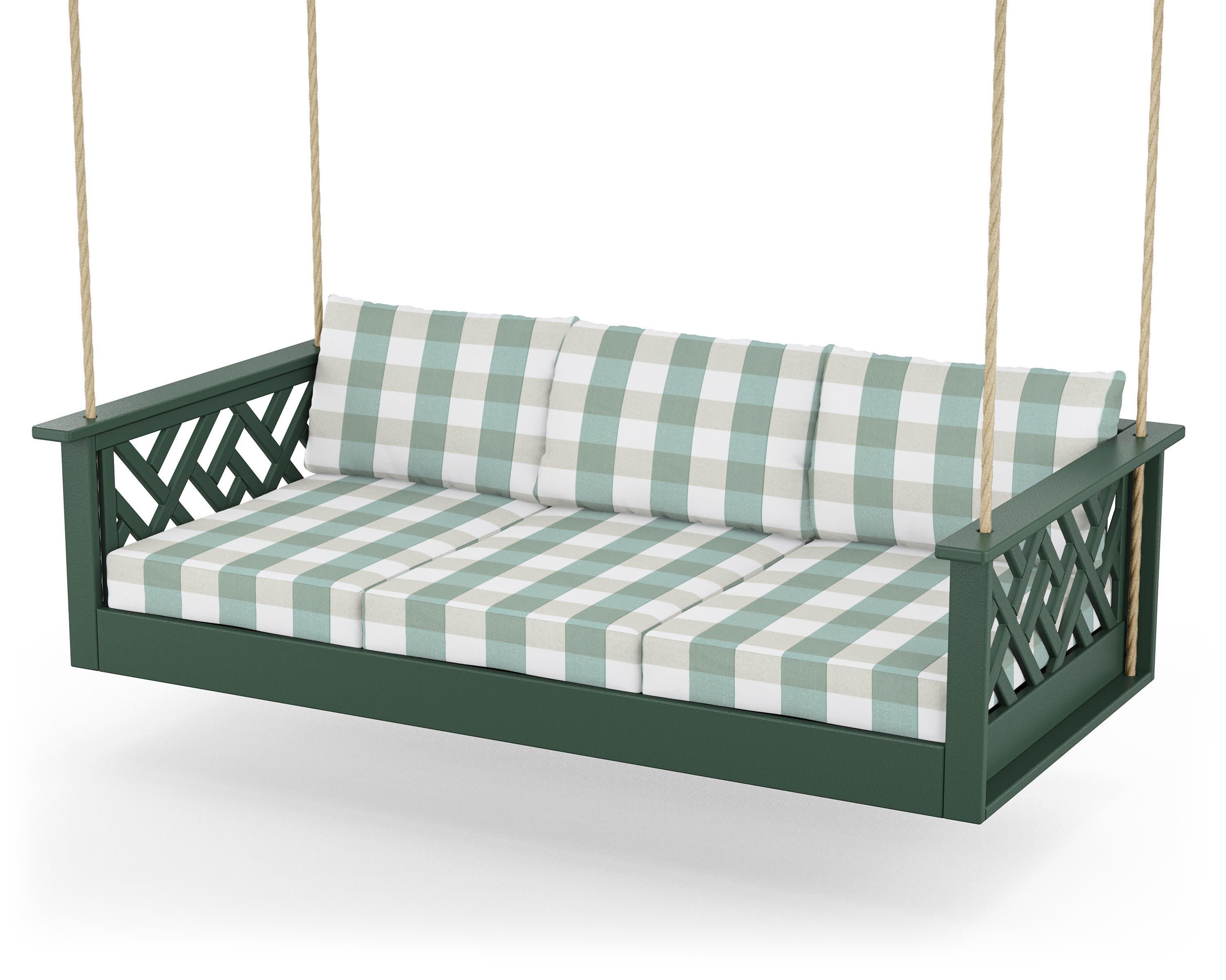 Chippendale Daybed Swing in Green / Buffalo Plaid Glacier Spa