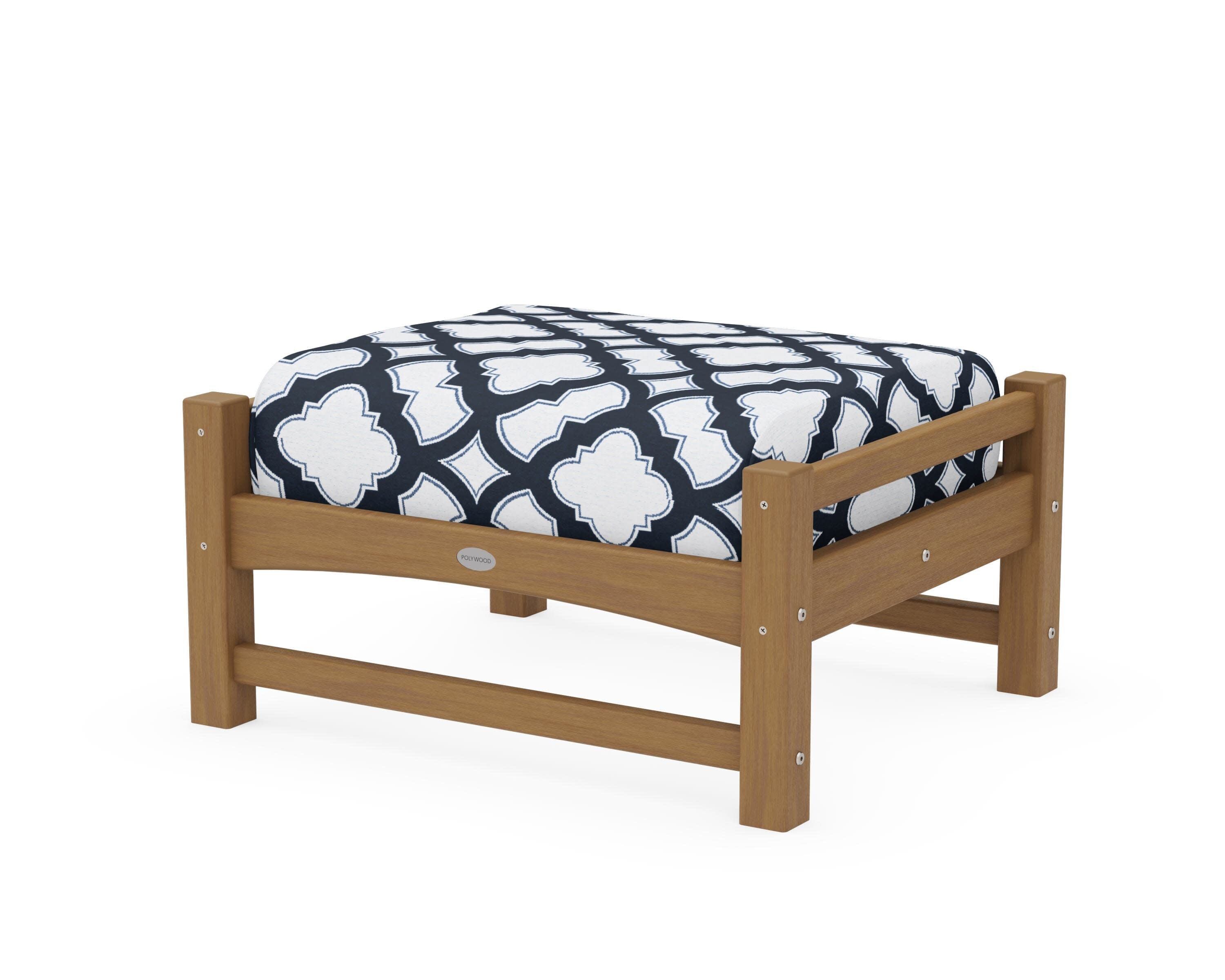 Club Ottoman in Natural / Trellis Marine Indigo