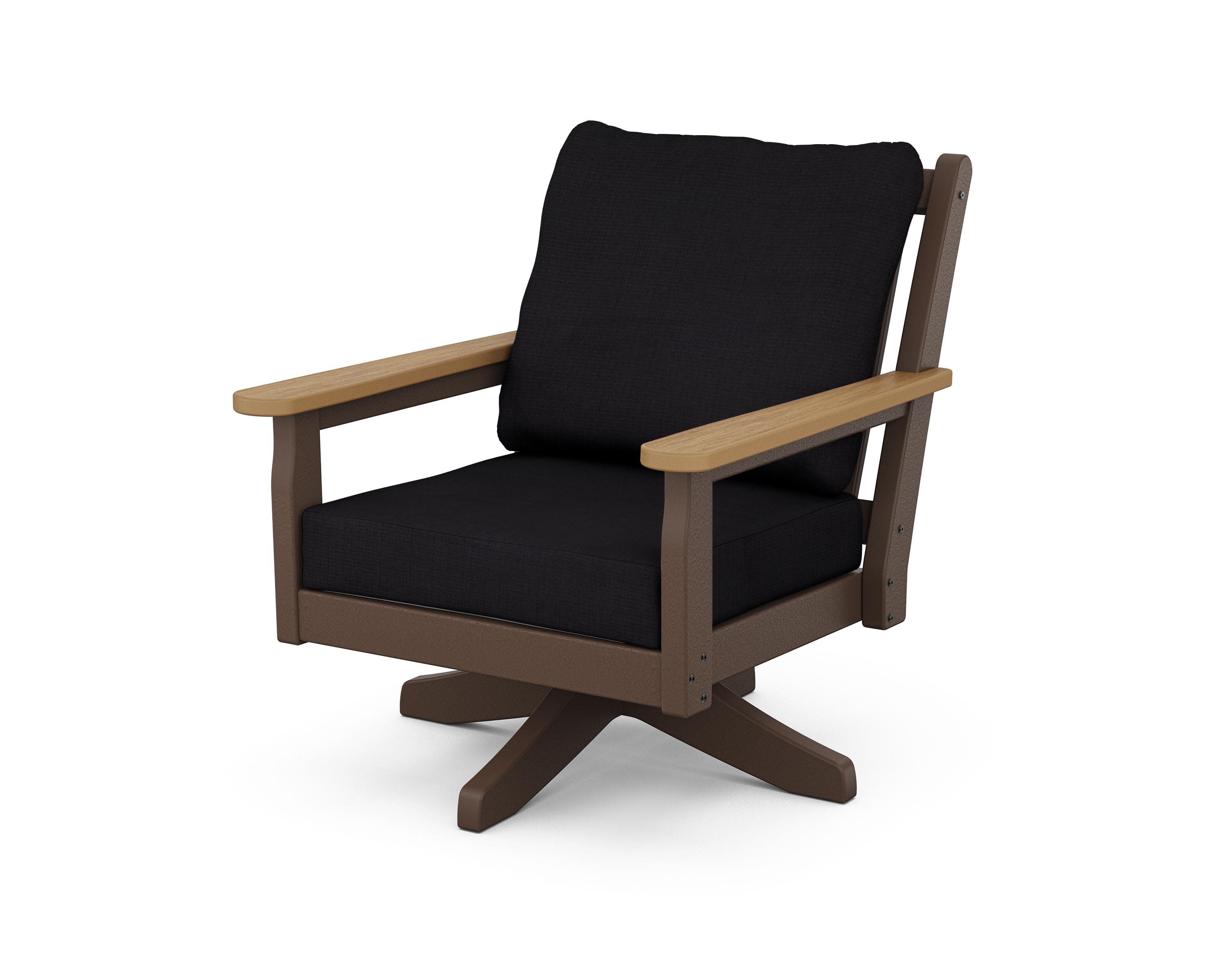 Chippendale Deep Seating Swivel Chair in Mahogany / Natural / Midnight Linen