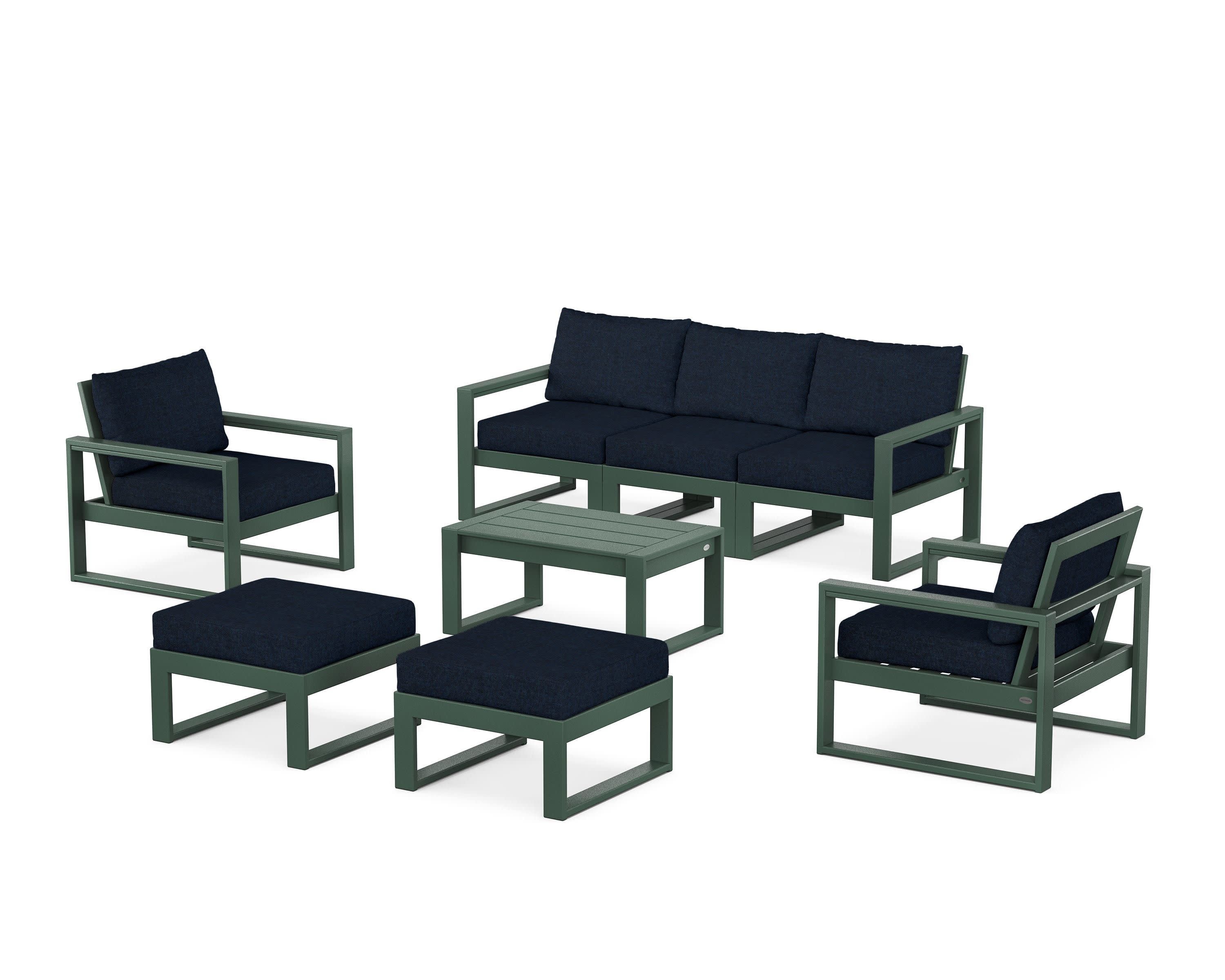 EDGE Sectional 8-Piece Lounge Sofa Set in Green / Marine Indigo