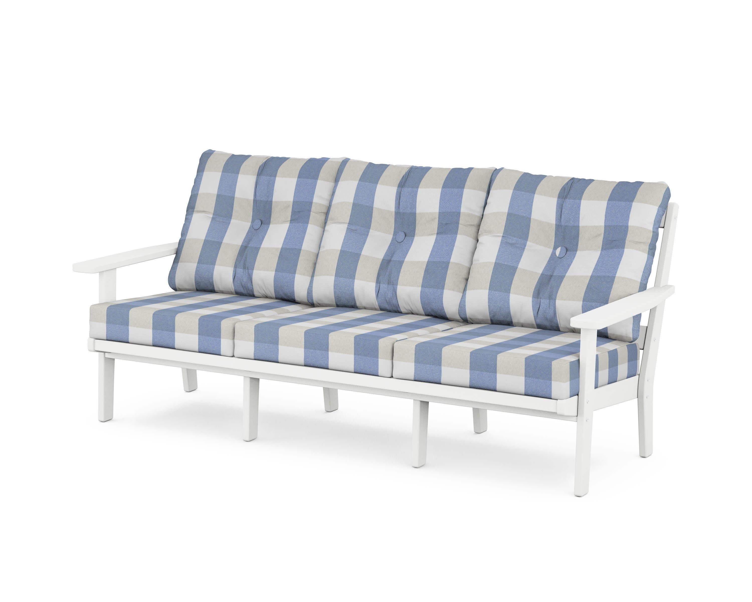 Oxford Deep Seating Sofa in White / Buffalo Plaid Sky Blue