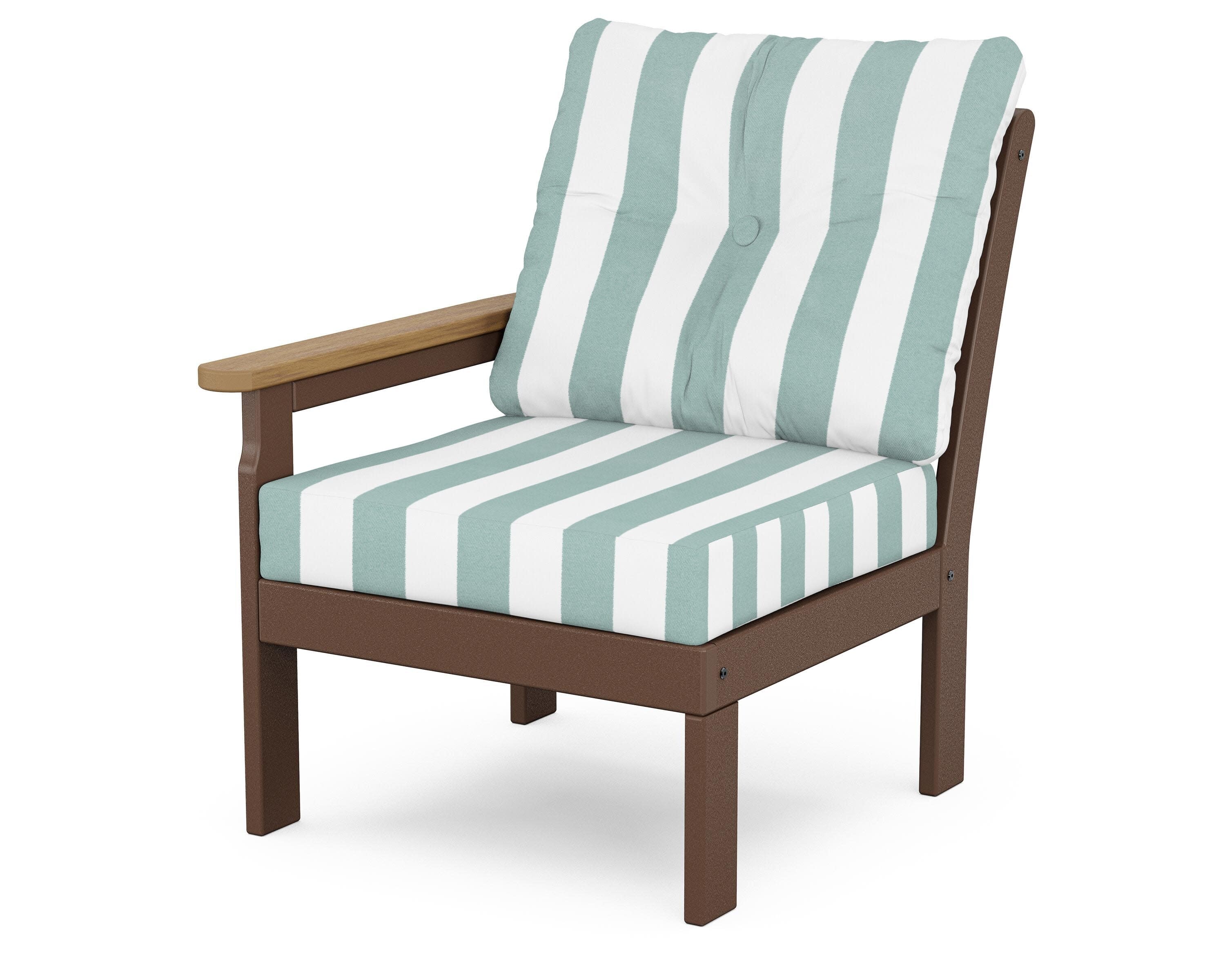 Vineyard Modular Left Arm Chair in Mahogany / Natural / Cabana Stripe Glacier Spa