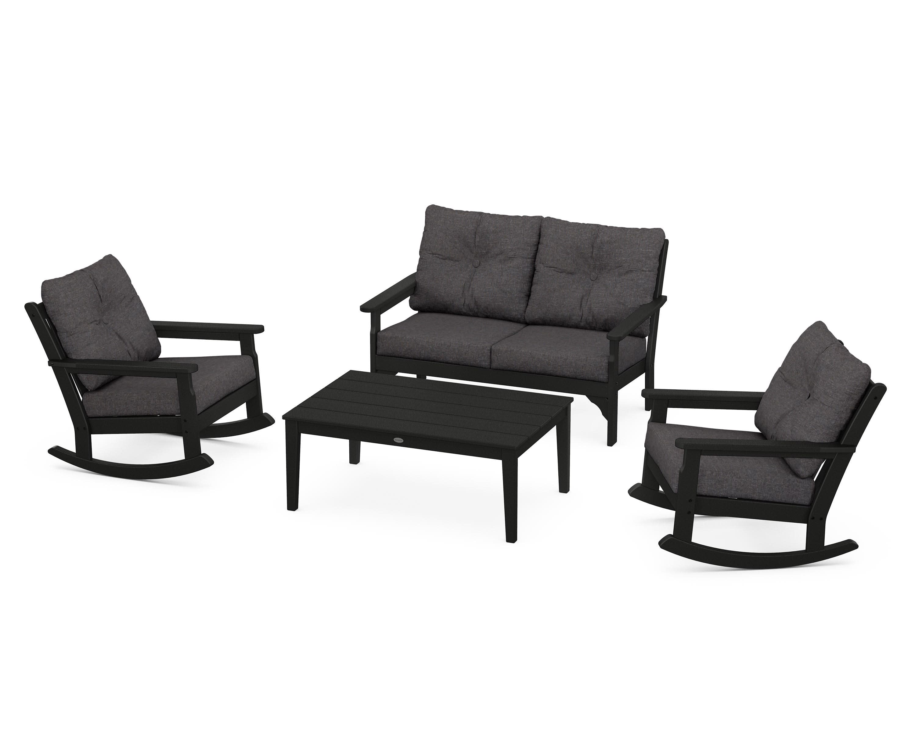 Vineyard 4-Piece Deep Seating Rocking Chair Set in Black / Ash Charcoal