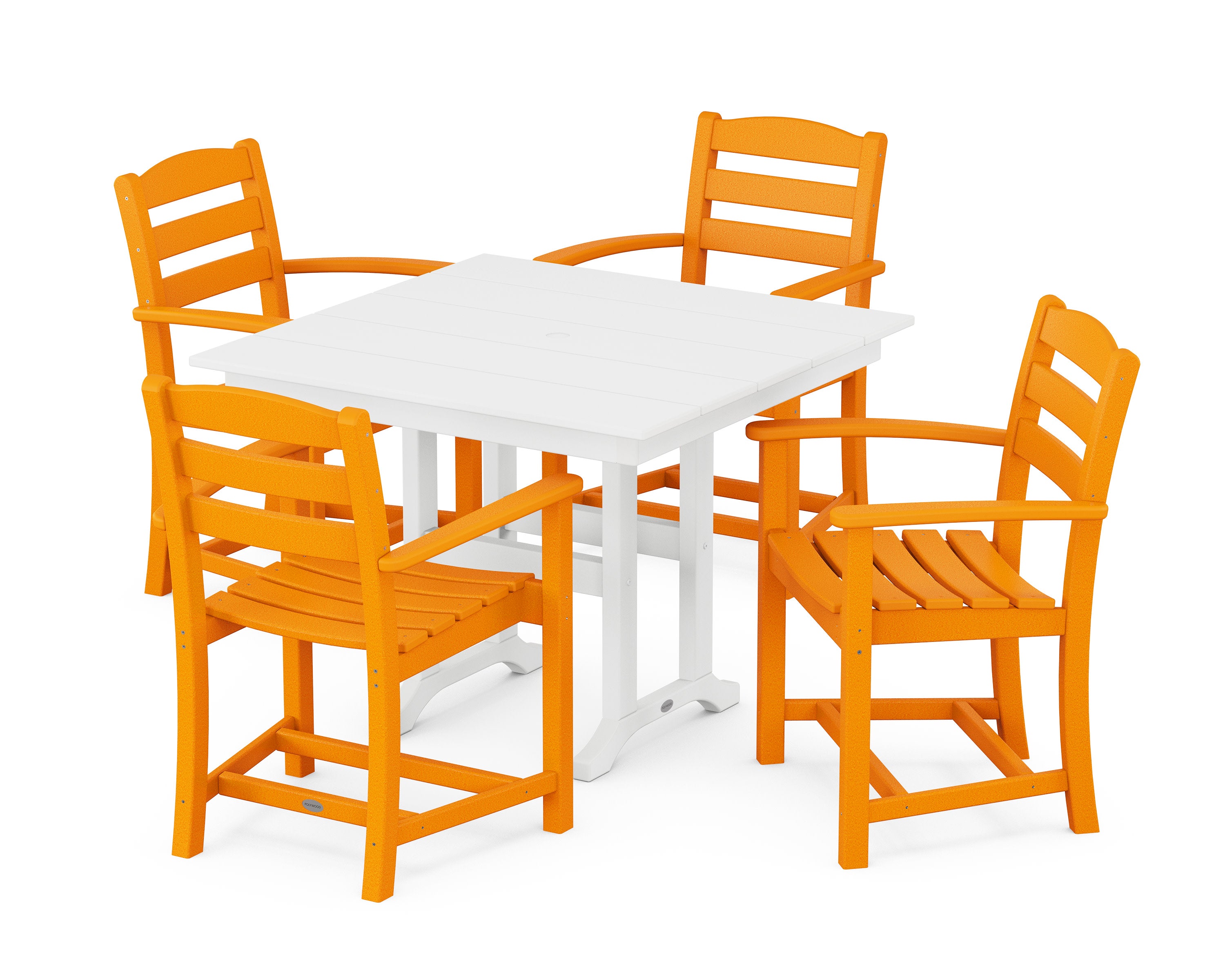 La Casa Caf 5-Piece Farmhouse Dining Set in Tangerine / White