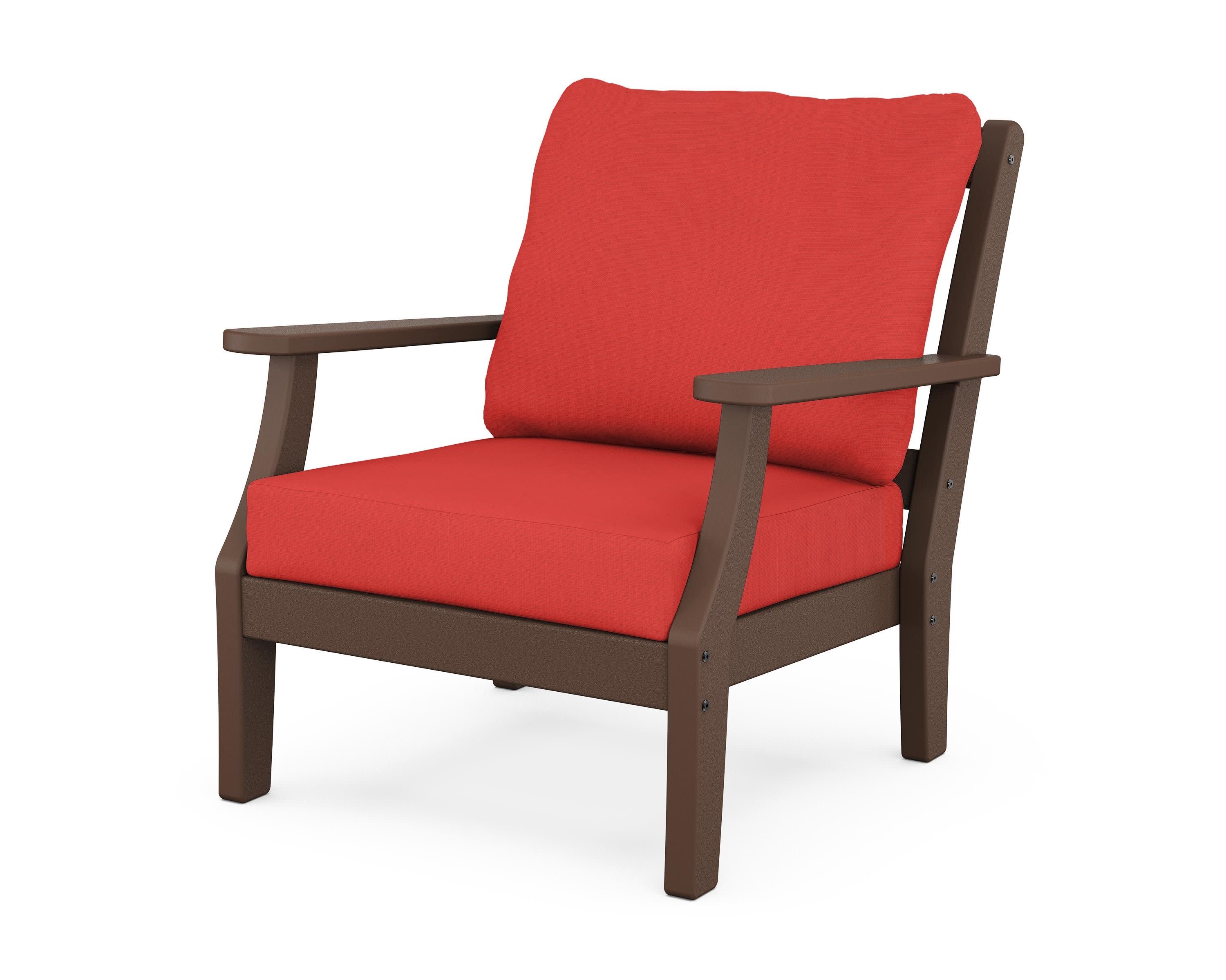 Chinoiserie Deep Seating Chair in Mahogany / Crimson Linen