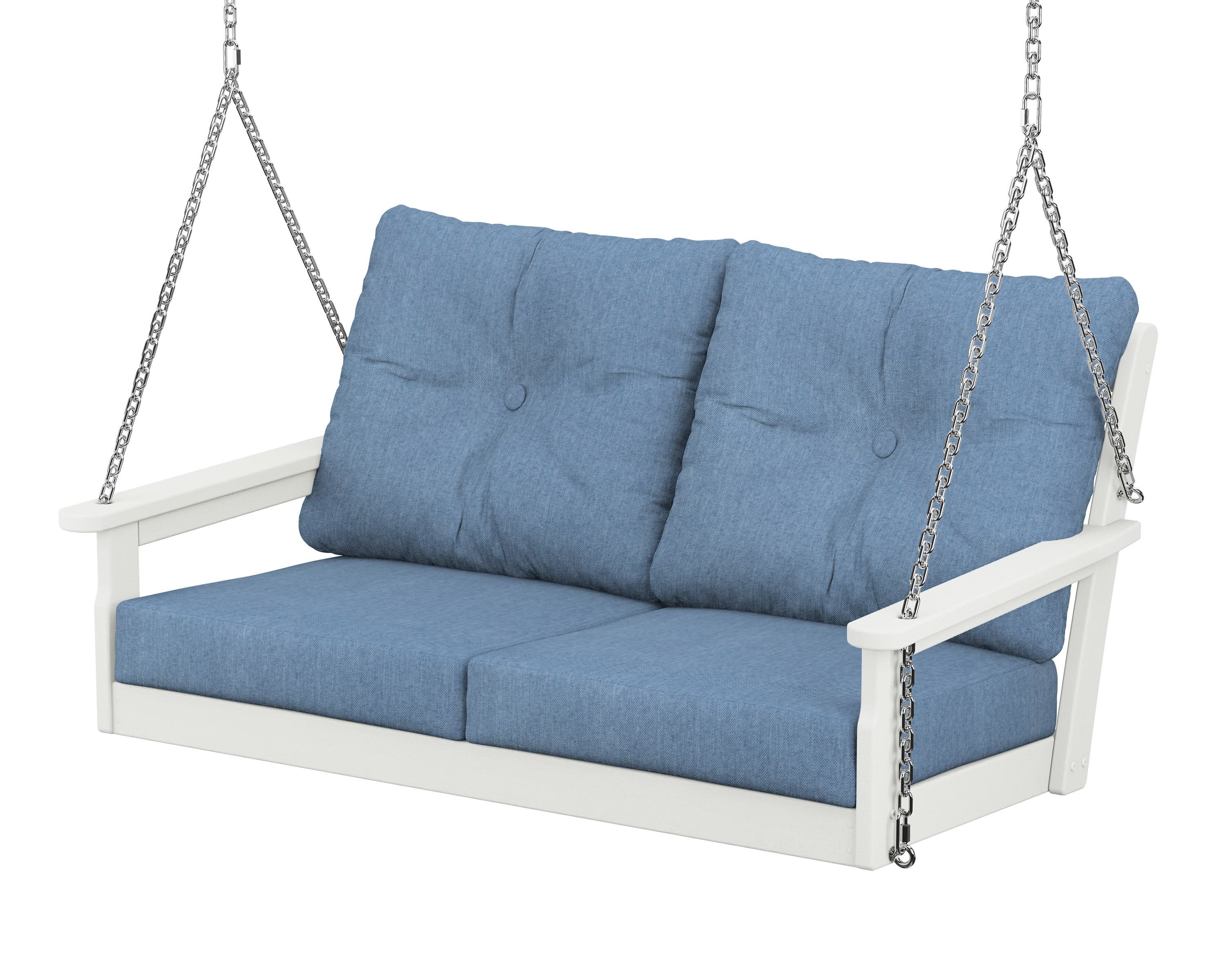Vineyard Deep Seating Swing in Vintage White / Sky Blue