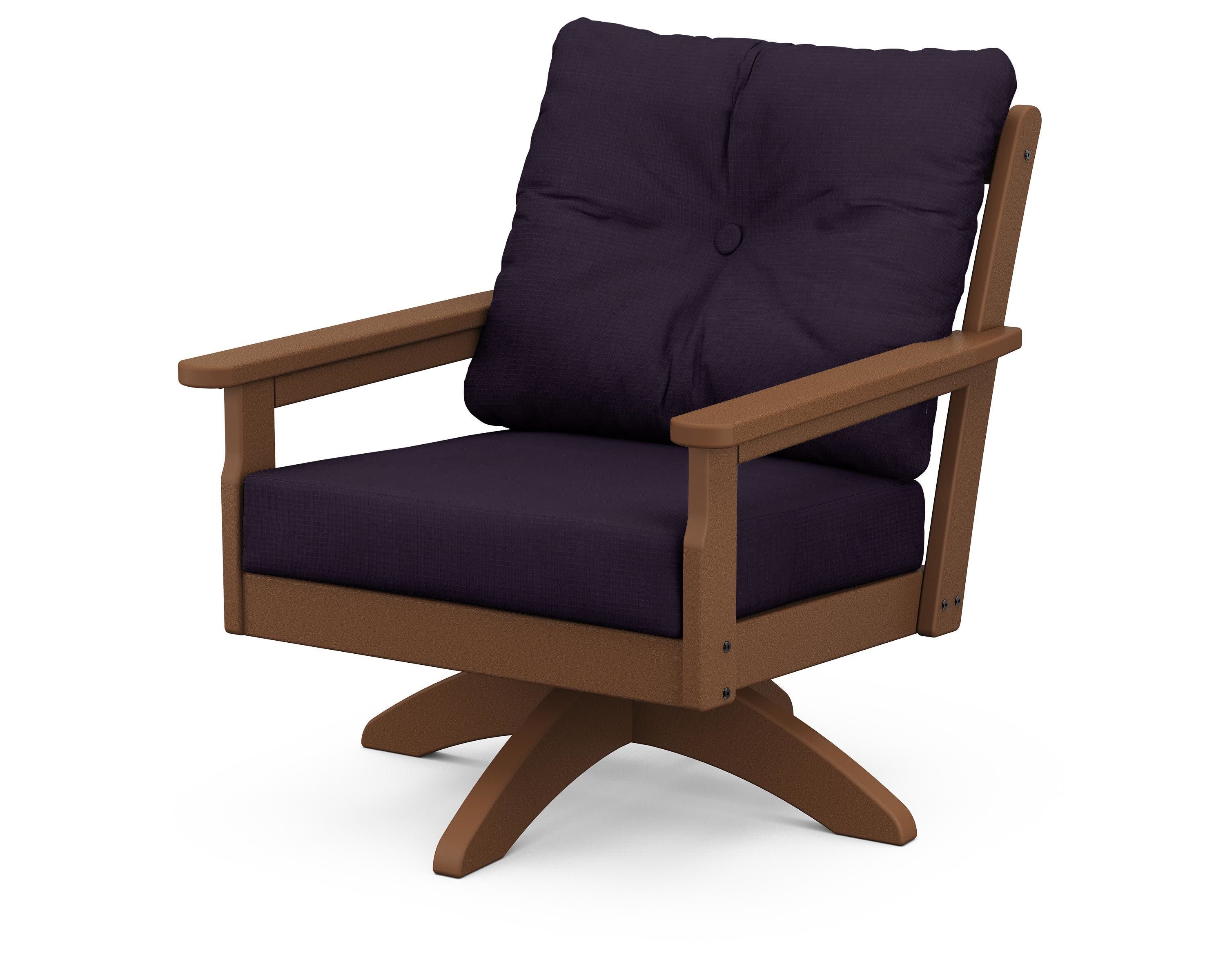 Vineyard Deep Seating Swivel Chair in Teak / Navy Linen