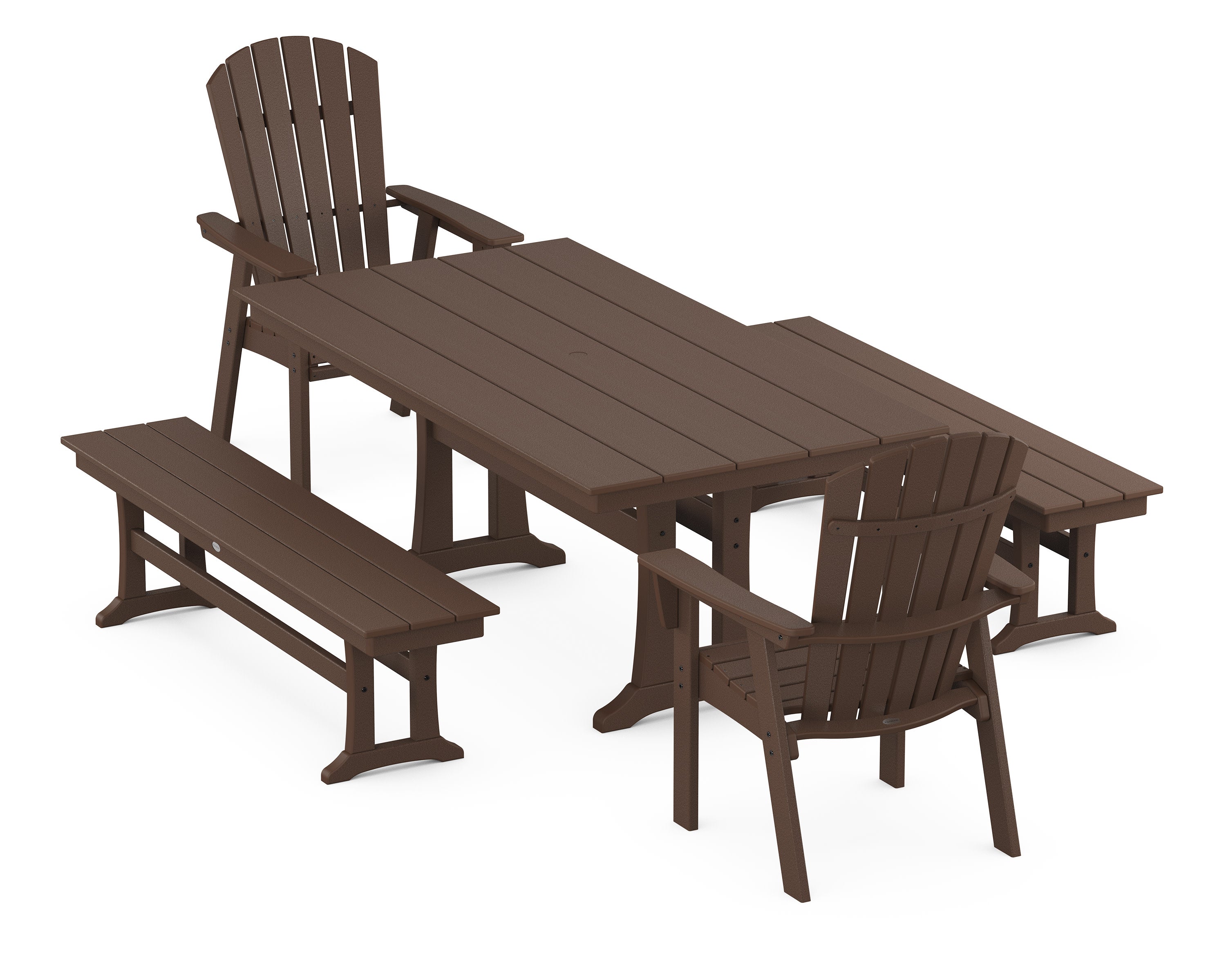 Nautical Adirondack 5-Piece Farmhouse Dining Set With Trestle Legs in Mahogany