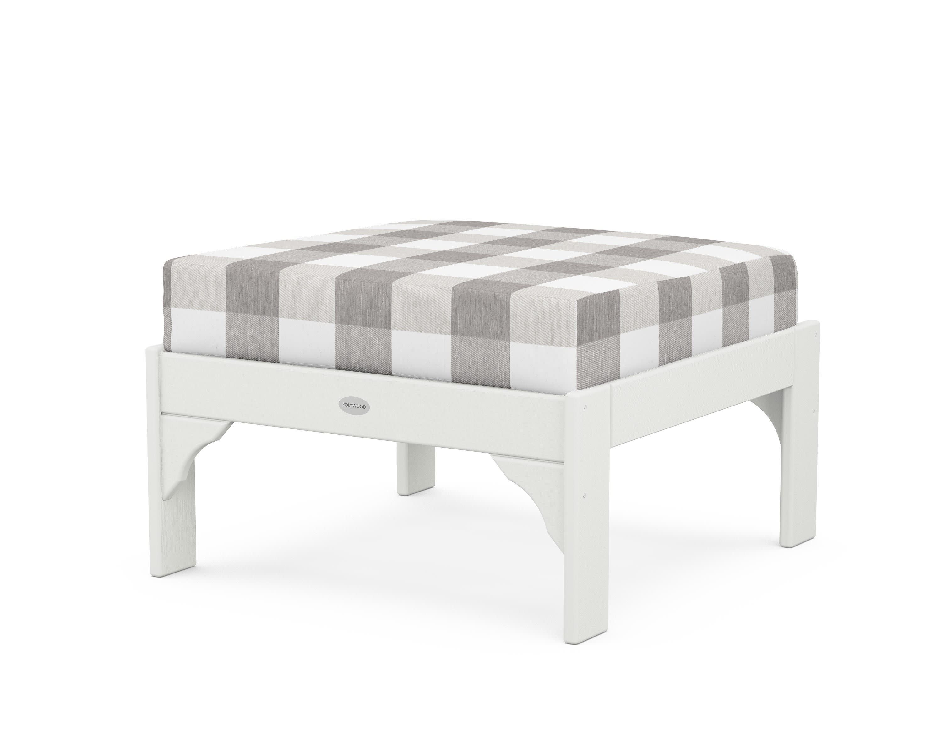 Vineyard Deep Seating Ottoman in Vintage White / Buffalo Plaid Grey Mist