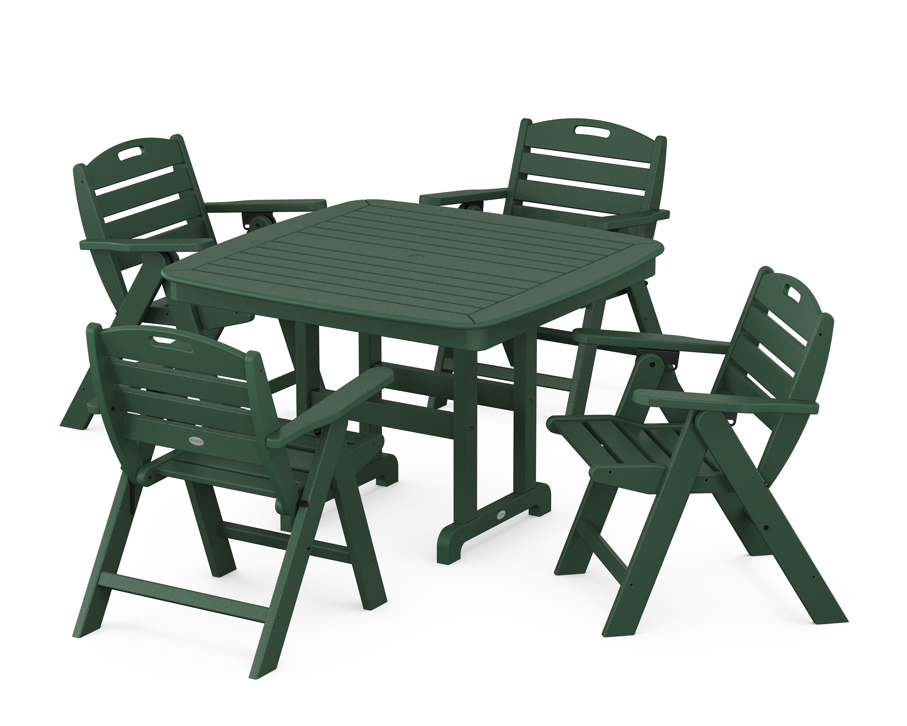 Nautical Folding Lowback Chair 5-Piece Dining Set with Trestle Legs in Green