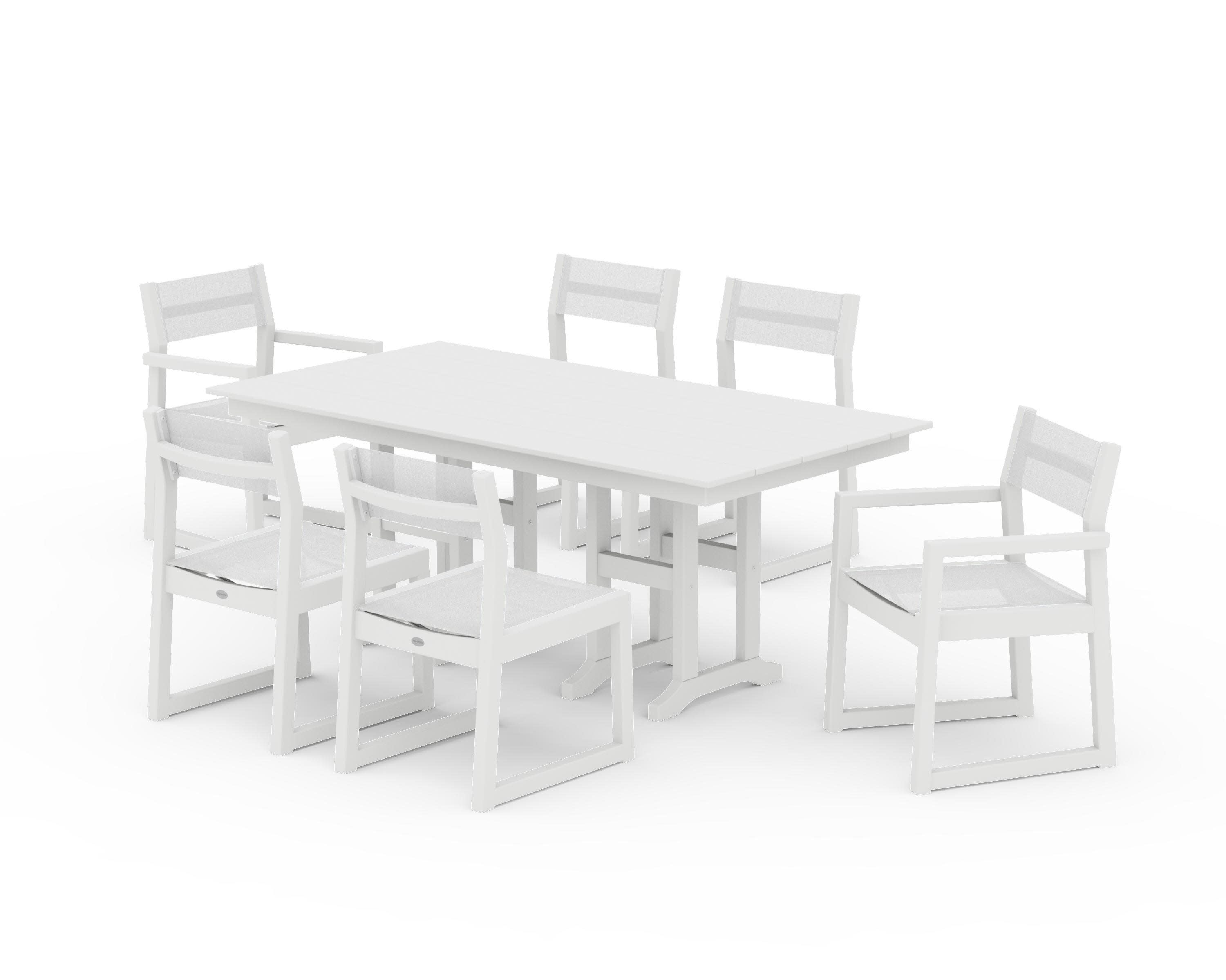 EDGE Sling 7-Piece Farmhouse Dining Set in White / White Sling