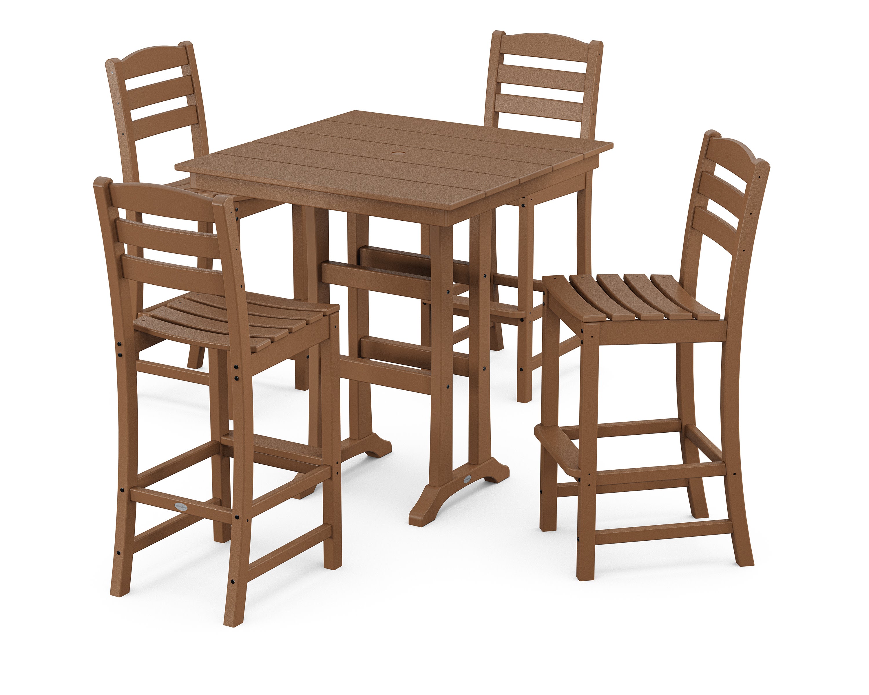 La Casa Caf 5-Piece Farmhouse Trestle Bar Set in Teak